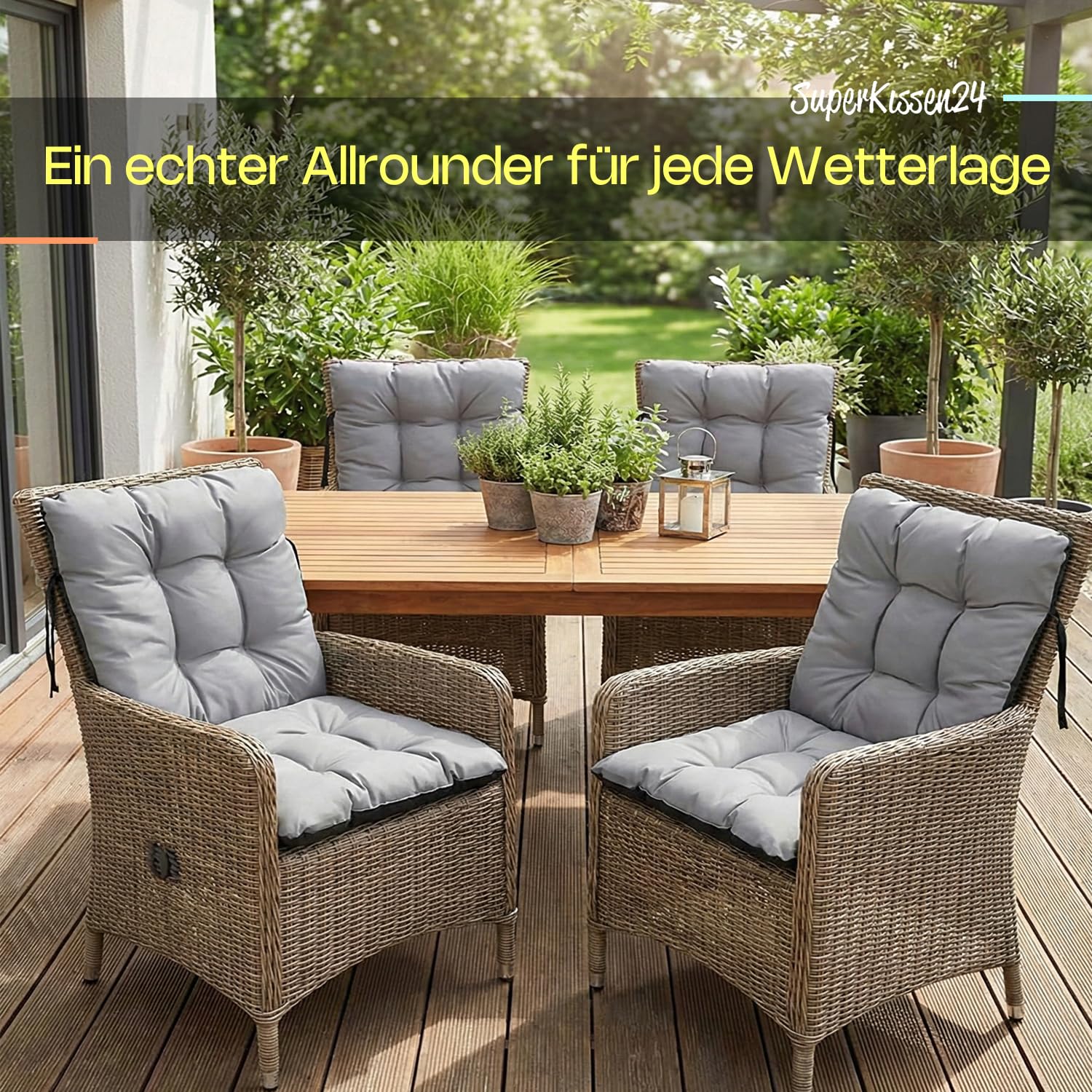 Outdoor Sitzkissen Stuhlkissen - 2er Set 48x96 cm - Made in EU, Wasserdichtes & UV-beständig Gartenkissen Rückenkissen - Stuhlauflage Stuhlpolster für Balkonstühle - Grau