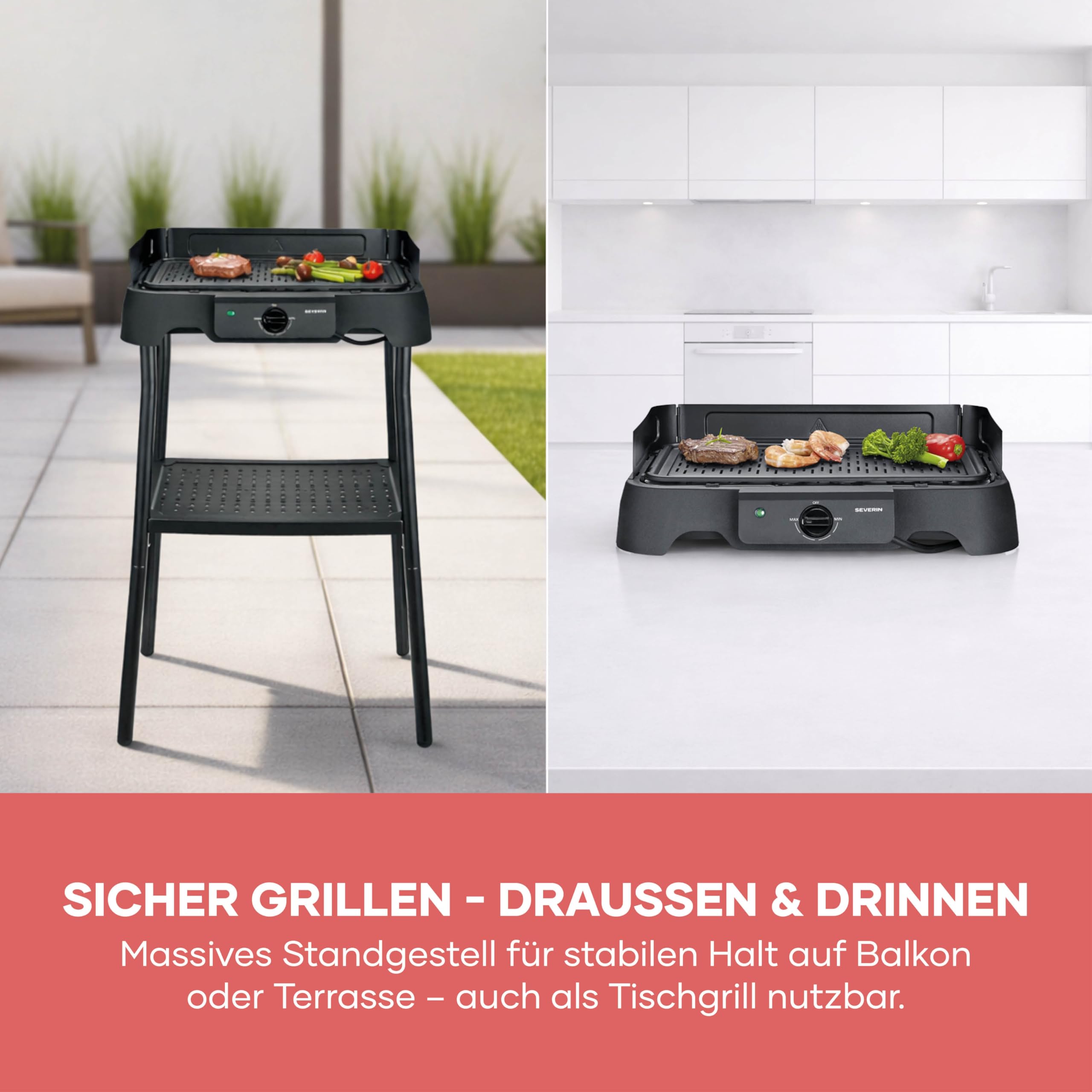 Severin Tischgrill Standgriff 2000W 40-220°C 39x23cm schwarz