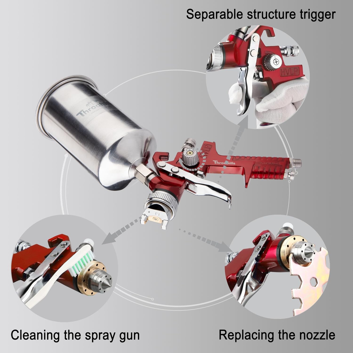 HVLP Automotive Paint Sprayer Gun, 1.3/1.5/1.8mm Air Paint Sprayer with Air Regulator 6PCS Paint Strainers and Cleaning kit,Suitable for Auto Paint, Base Coat & Touch Up（Red）