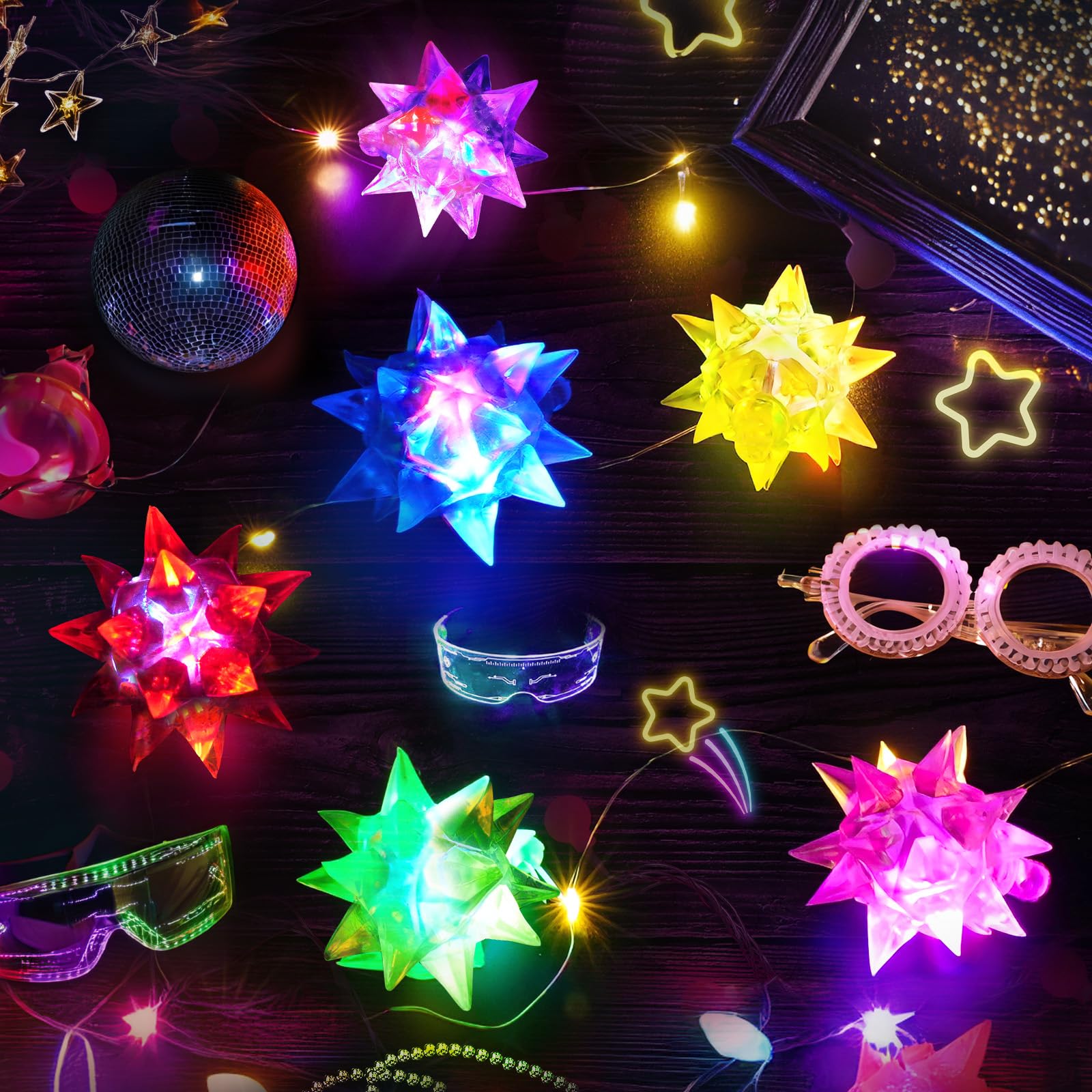 Set Di 4 Collane Natalizie LED Con Luci - Babbo Natale, Albero, Lampadina, 3 Modalità Flash
