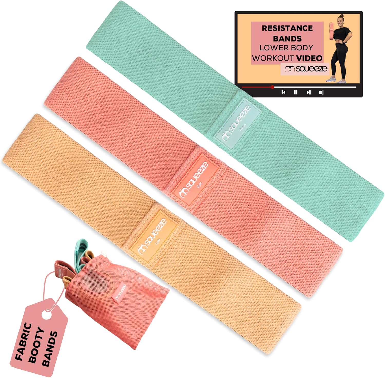 Squeeze Bands Fabric Resistance Bands Set, Exercise Booty Bands and