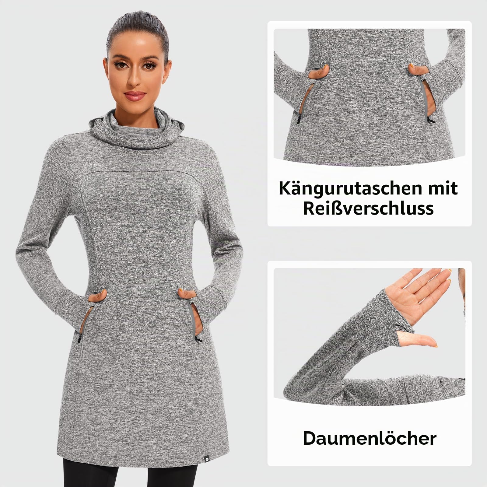 Soneven Damen Fleece Pullover Sweatshirt mit Taschen Rollkragen Langarm Winter Herbst Sweatkleid