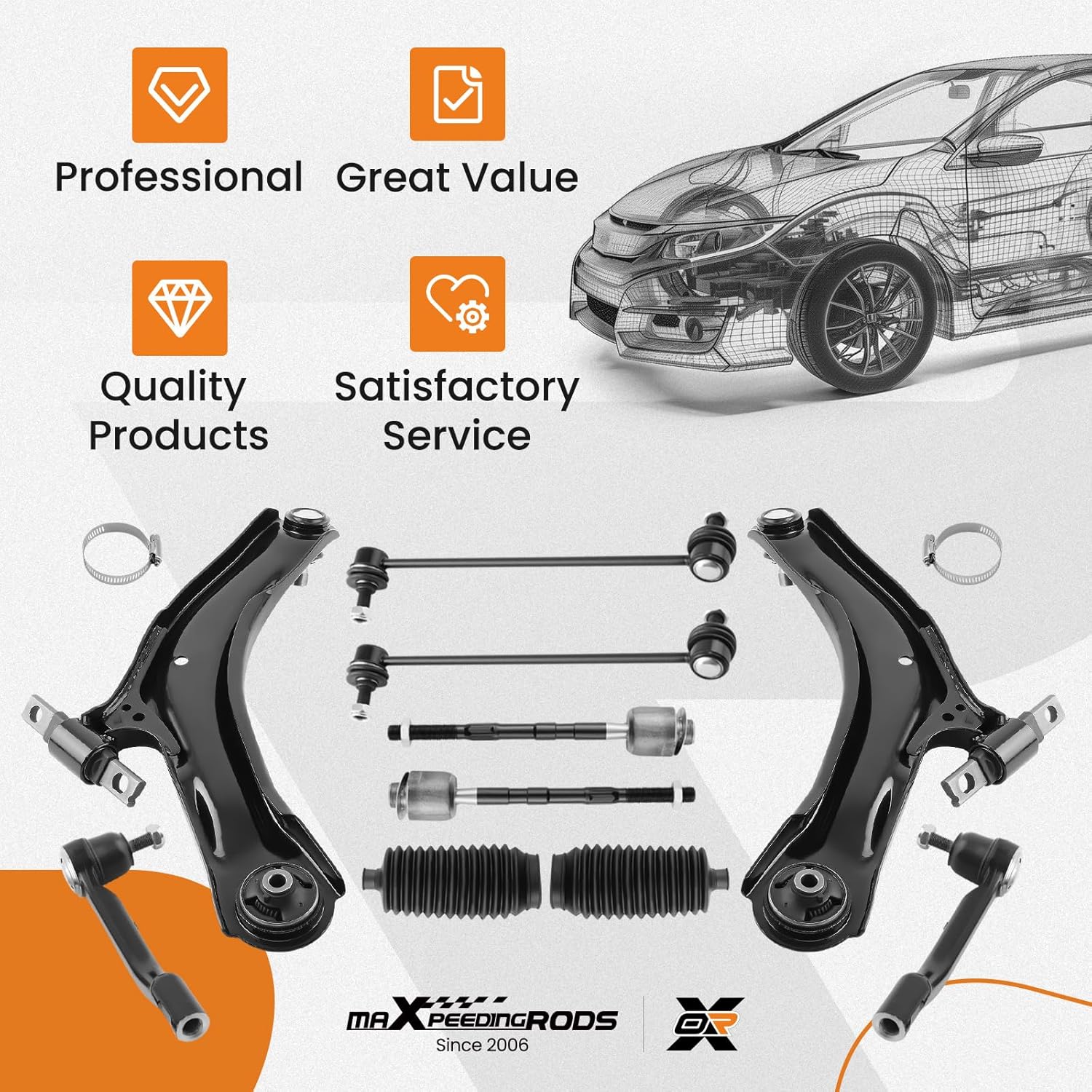 maXpeedingrods 10 Pc Front Lower Control Arms Suspension Kit for Nissan Rogue 2008-2013, Rogue Select 2014-2015, w/Sway Bar End Links, Inner Outer Tie Rod Ends, Boots