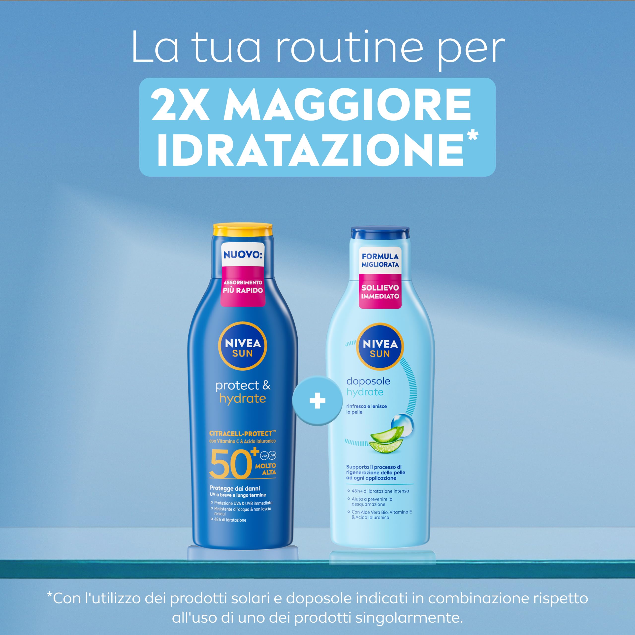 NIVEA SUN Doposole Hydrate 200 ml, Dopo sole idratante 48h, lenitivo e rinfrescante, Aftersun con Aloe Vera Bio, Vitamina E e Acido Ialuornico, Assorbimento rapido, Tutti i tipi di pelle