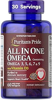 All in One Omega 3, 5, 6, 7 and 9 with Vitamin D3, 60 Count(Pack of 1)