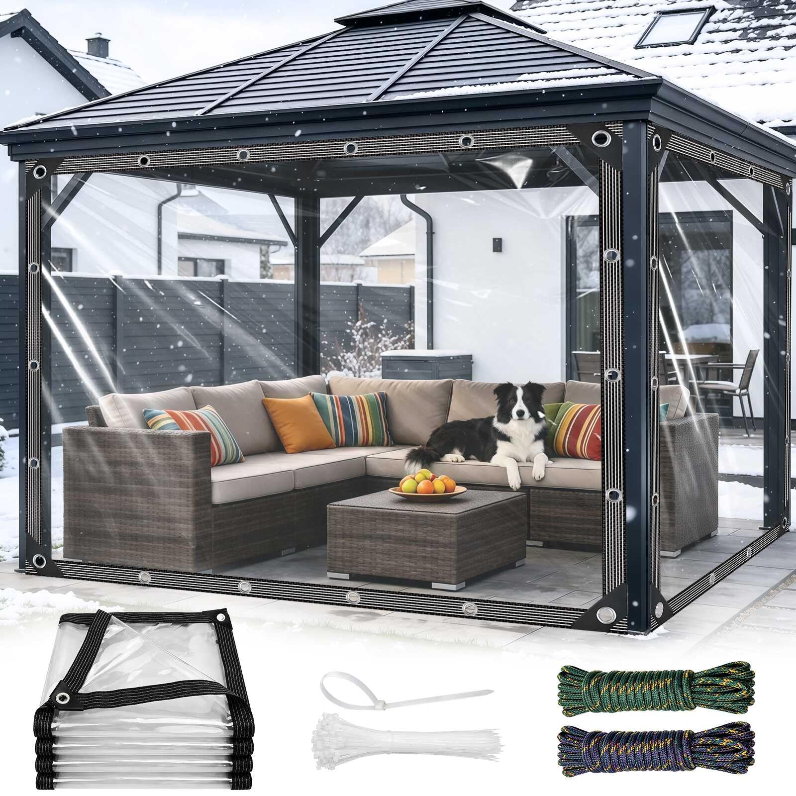 3m x 6m Clear Tarpaulin Waterproof Heavy Duty Transparent Tarpaulin with Eyelets and Rope Tear Resistant 420 g/m² PVC Clear Tarp for Gazebo Balcony Rabbit Hutch Greenhouse Chicken Coop — image 1
