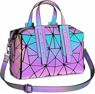Geometric Luminous Purses and Handbags for Women Handbag Shoulder Bag Holographic Reflective Crossbody Bag Wallet Clutch Set