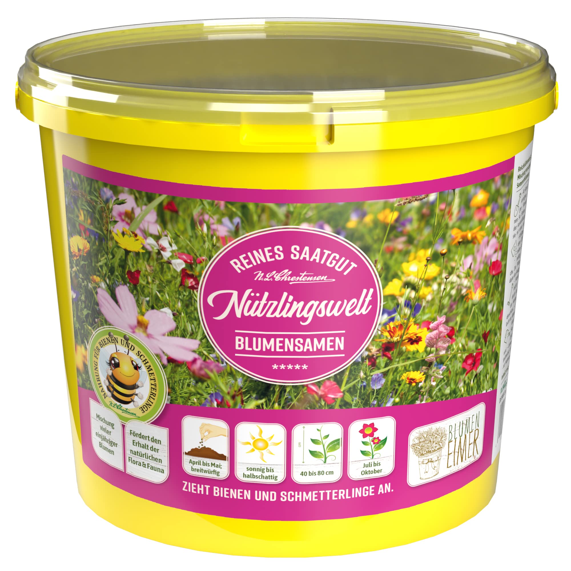 Chrestensen Nützlingswelt - Blumensamen 5L Eimer reichblühende Samen-Mischung verschiedenster Sommerblumen