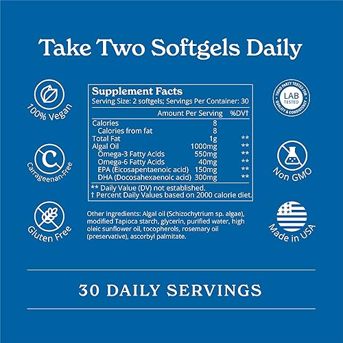 Miniatura 2 de Calgee Suplemento vegano Omega 3  450 mg de DHA y EPA de aceite de algas a base de plantas de primera calidad  Alternativa de aceite de pescado