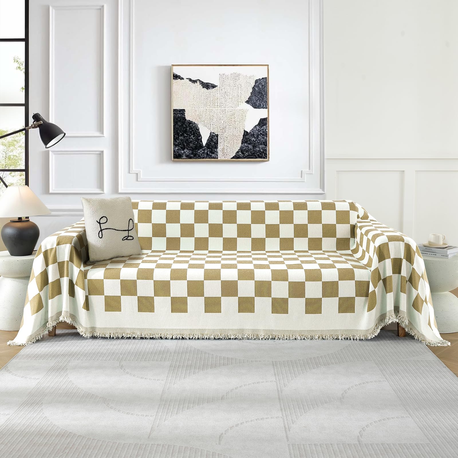 Ystyle Couvre Canapé, 180x340 CM, Jeté De Canapé Grande Taille, Kaki