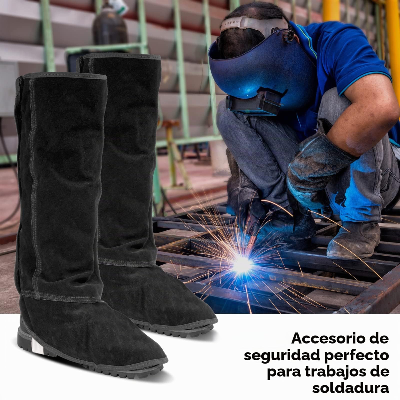 Polainas de soldadura de cuero LeaSeek - Cubiertas para botas de soldadura resistentes al calor y a la abrasión - Protectores de zapatos - Polainas de soldadura, 1 par
