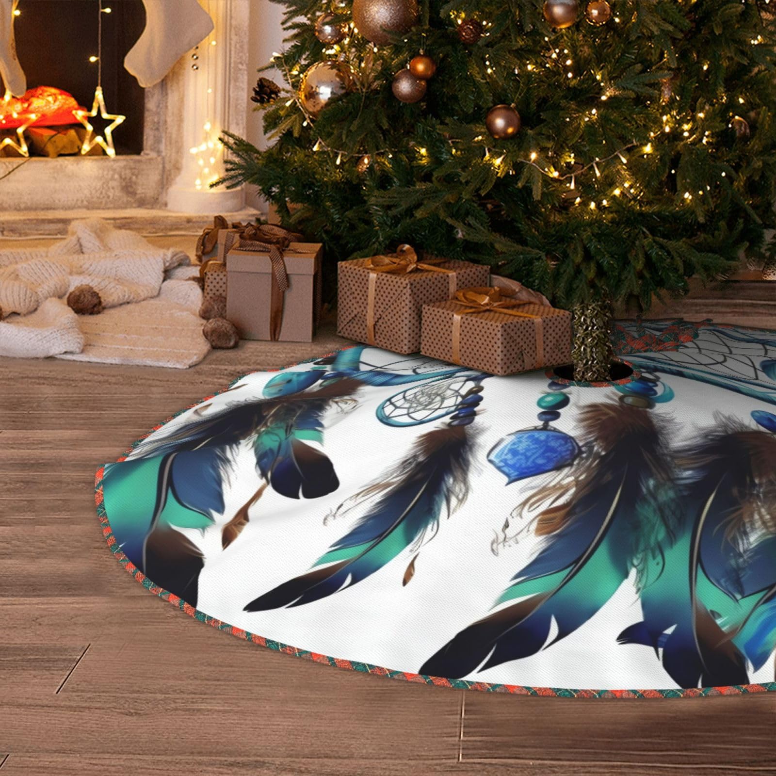 Native American Dream Catcher Christmas Tree Skirt 48" Artificial Tree Mat Cover Merry Christmas Burlap Xmas Tree Skirt for Christmas Decoration Holiday Indoor Outdoor Winter Party Decor