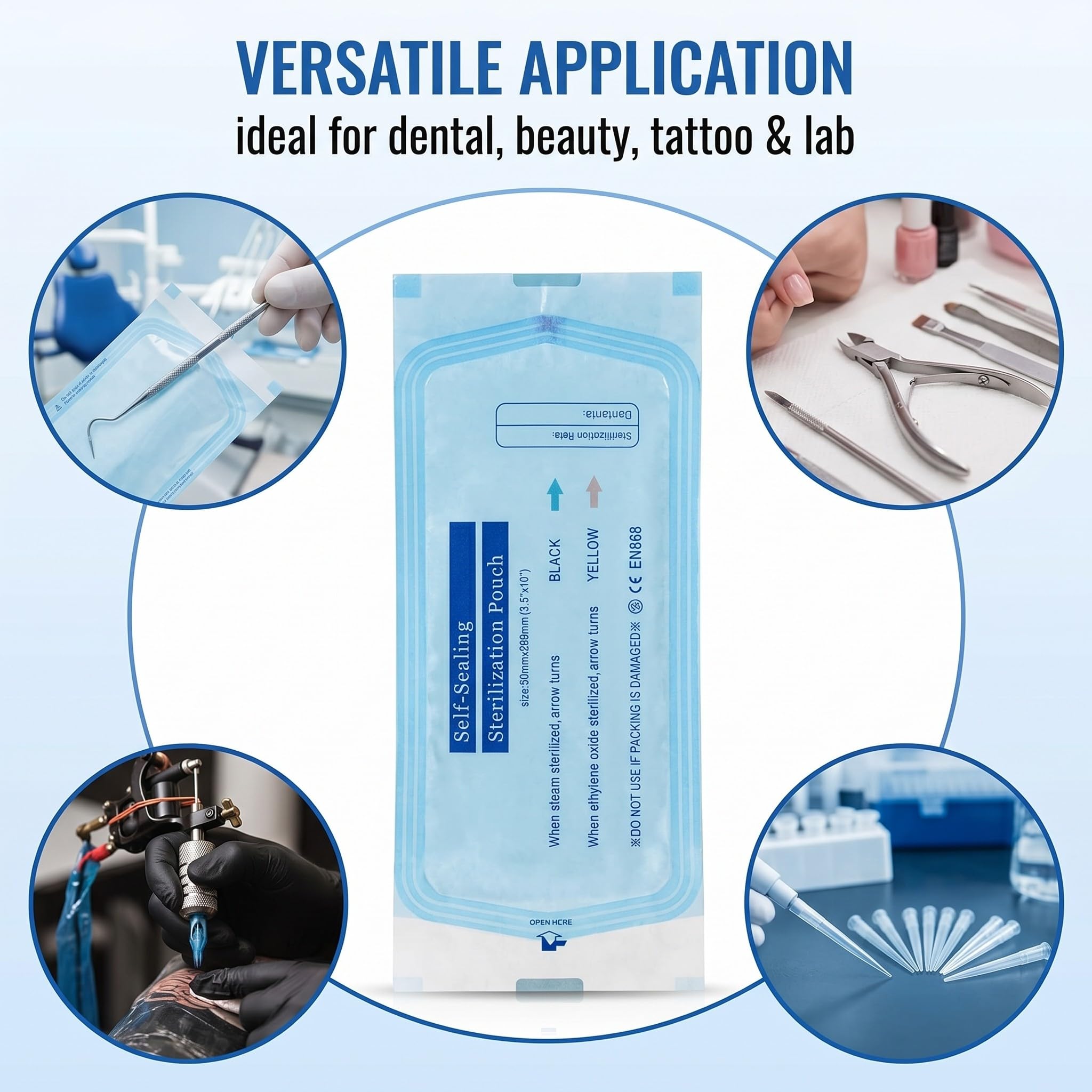 100 Sacchetti Autosigillanti Per Sterilizzazione Dentale In Pvc, Sacchetti Autoclavi, Per Strumenti Di Pulizia (57X130Mm)