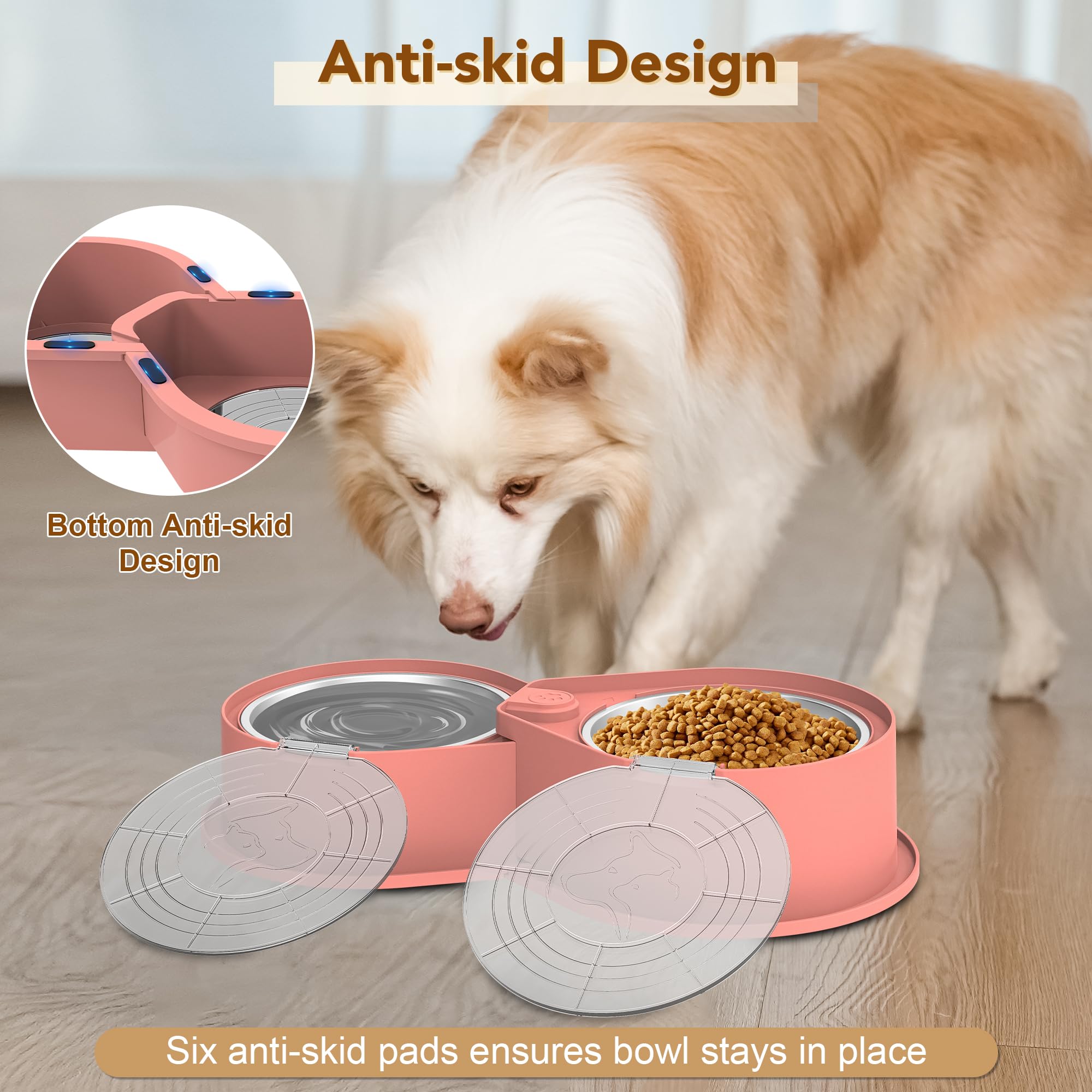 Cuenco doble de acero inoxidable para mascotas con tapa