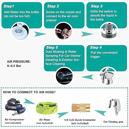 Miniatura 7 de Pistola de limpieza para automóvil, pistola de lavado de alta presión para detalles, botella de espuma de 1 litro, boquilla de botella con giratorio