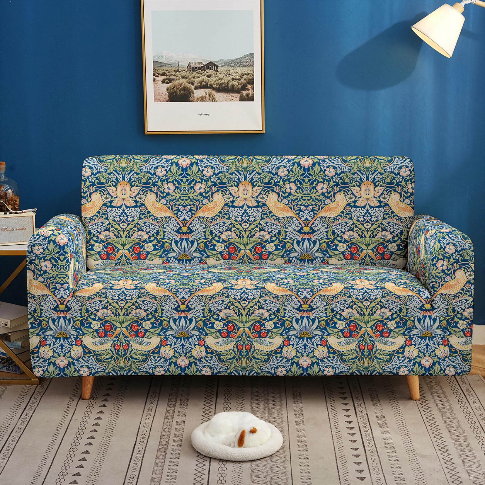 Sofa Überzug 2 Sitzer Tiere Und Pflanzen Sofaüberwur,Elastischer Couchüberzug Haustierfreundlich aus Baumwolle Elasthan rutschfeste Kanten & Maschinenwaschbar