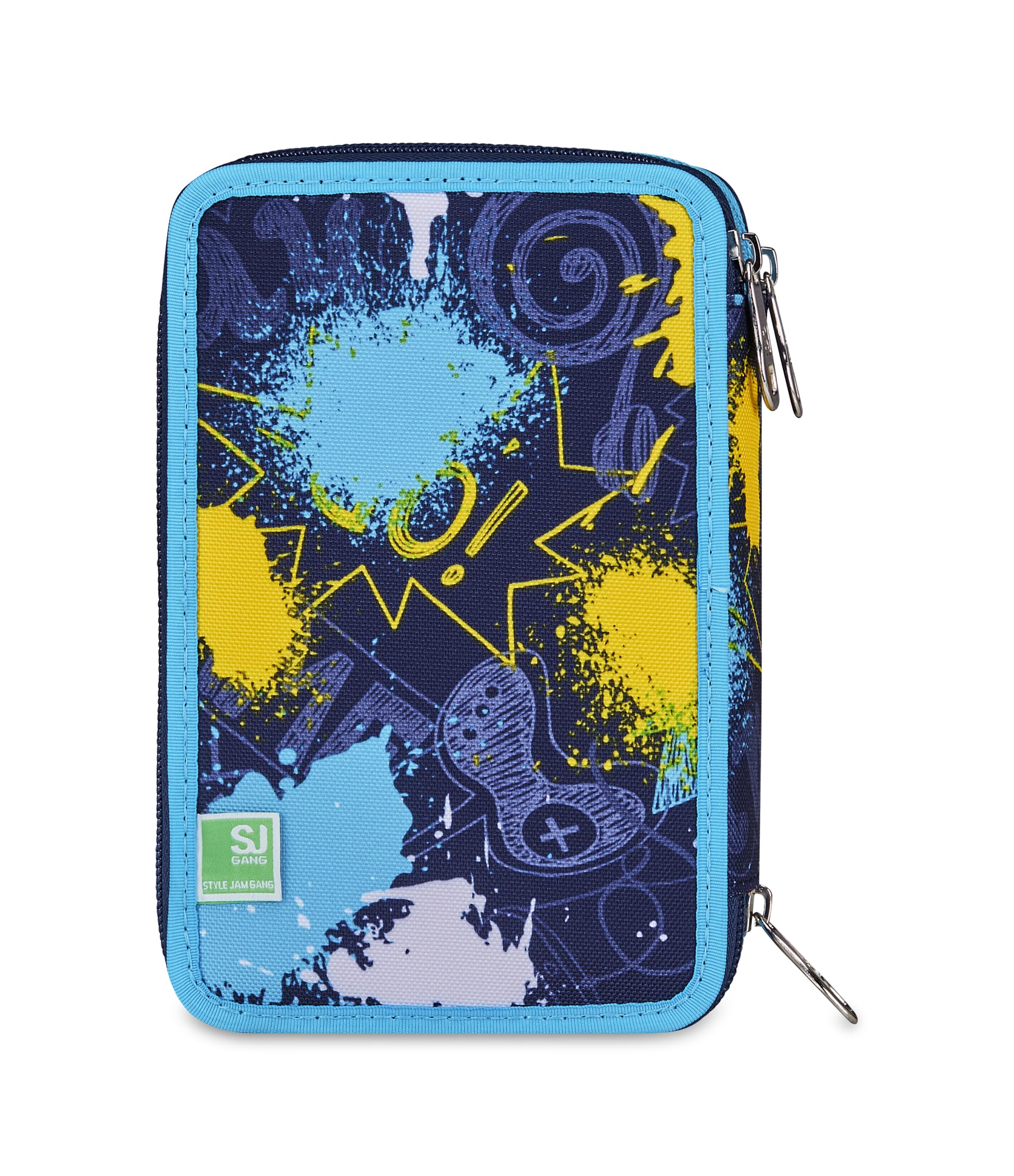 SJ GANG STYLE JAM GANG Schulmäppchen mit 3 Reißverschlüssen, Blau, Federmäppchen, Dreifachfach mit Stiften, Bleistiften, Farben, Zubehör Rucksack, Grundschulen, Kinder, blau, Modern