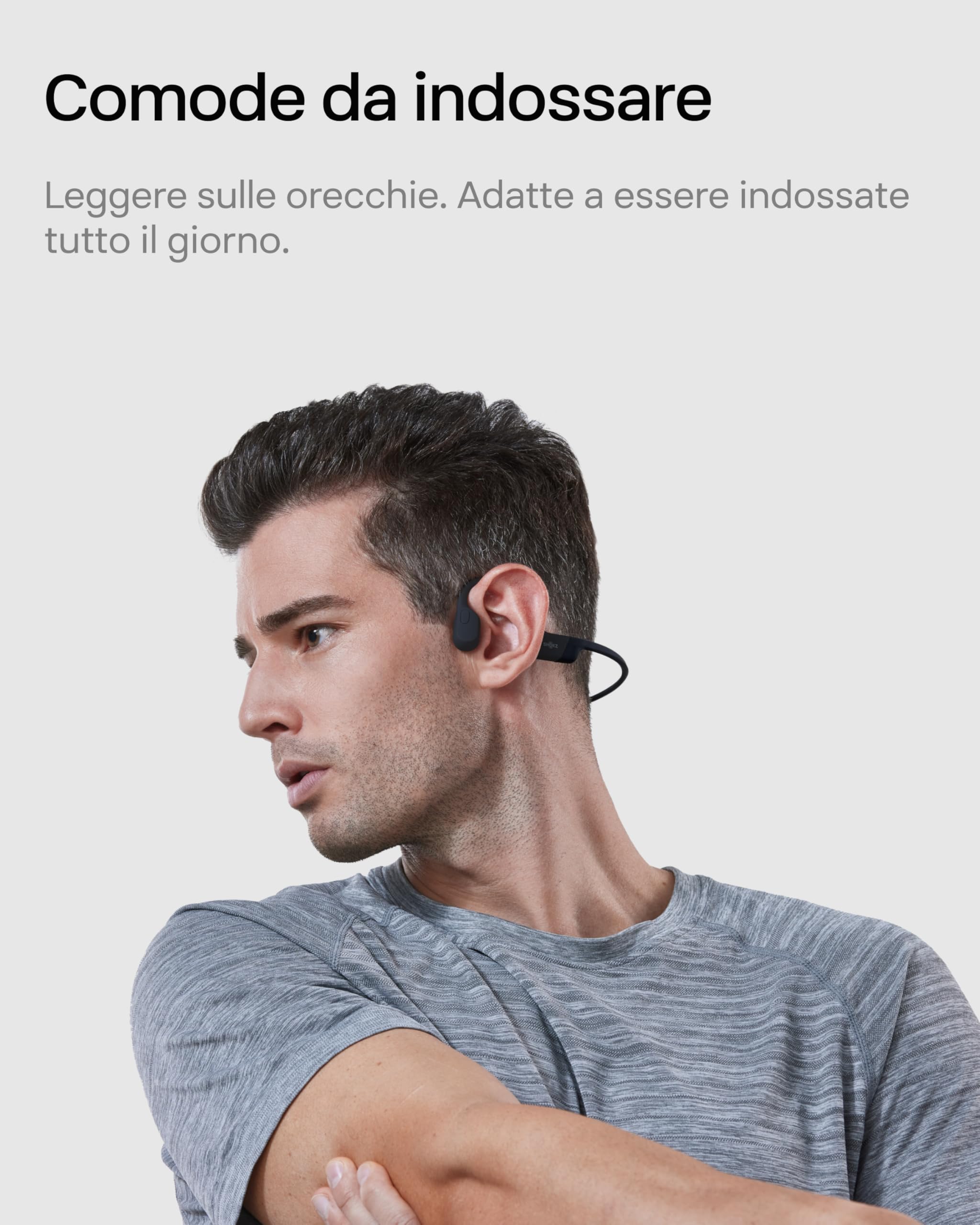 SHOKZ Auricolari OpenRun a conduzione ossea, auricolari sportivi Bluetooth open-ear con microfono, cuffie wireless impermeabili IP67, autonomia 8 ore, USB-C, Fascia auricolare sport, Nero