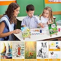 Vista 4 de Mimorou Paquete de 32 mini lienzos con caballete para pintar pequeños paneles de lienzo estirados, paquete con caballete de madera resistente