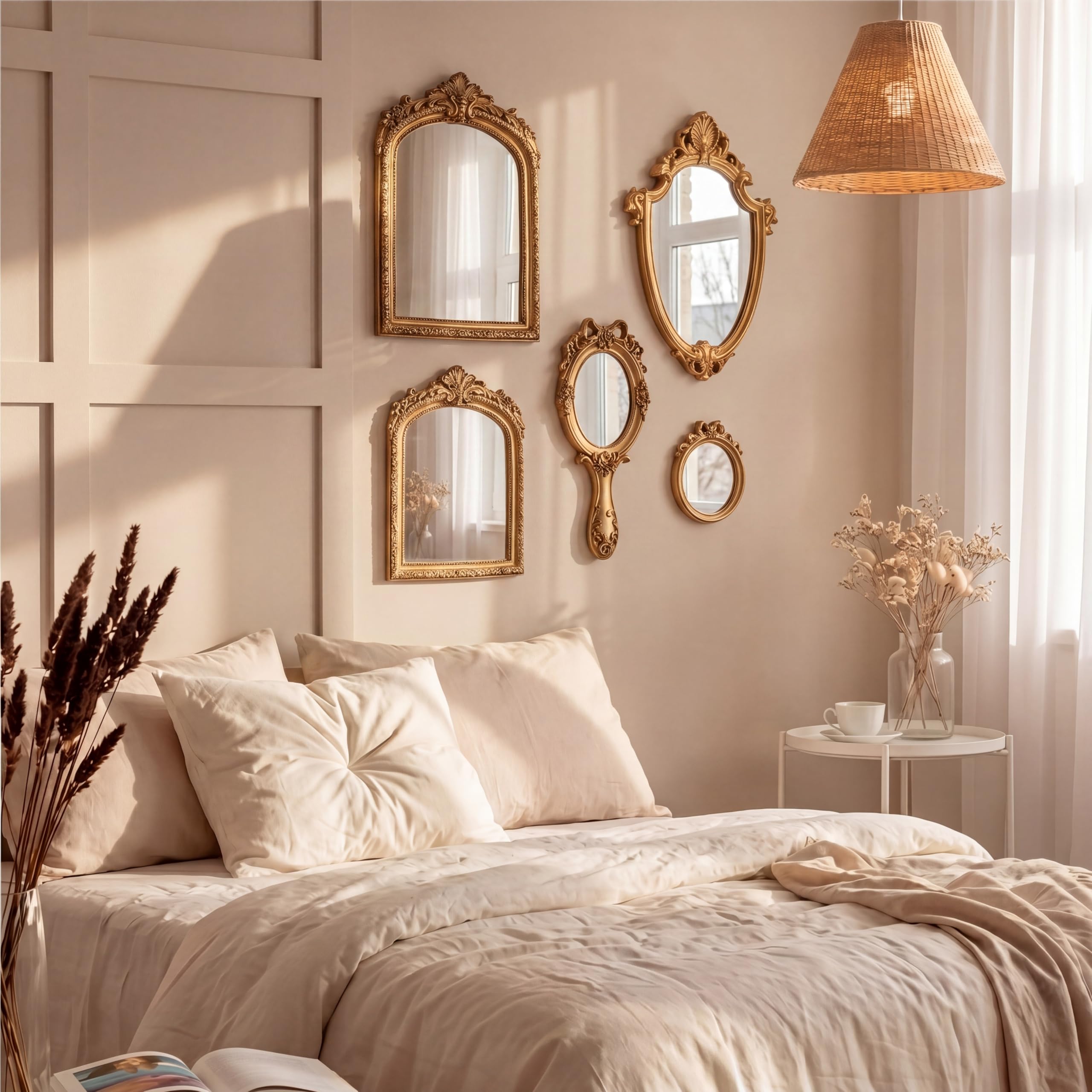 5 Pcs Vintage Gold Mirror Luxury Set Small Gold Mirrors for Wall