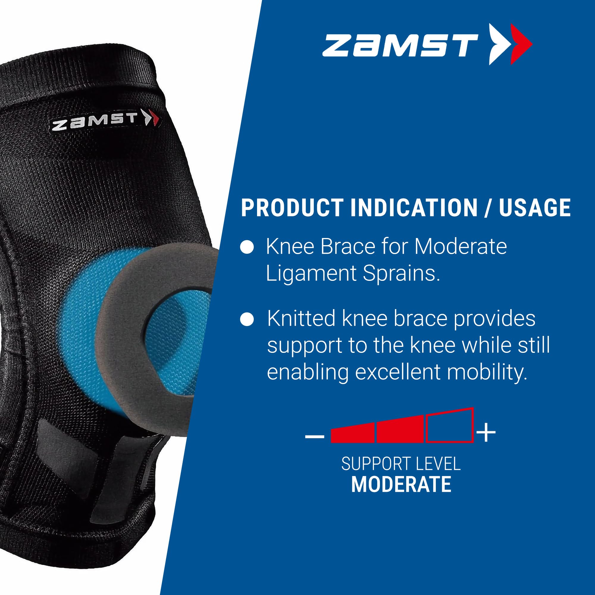 Zamst ZK-Motion Knee Kniebandage, Sport-Kniebandage, gepolstert, 3D-Patella-Polsterung, funktionelle Unterstützung aus Kunstharz, ideal für Volley, Basketball, Fußball, Padel, Tennis und andere