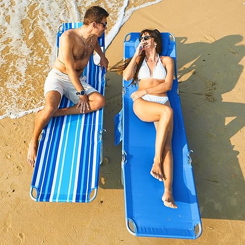 Miniatura 2 de #WEJOY Silla de bronceado plegable con agujero frontal, 5 posiciones boca abajo, tumbonas de playa con almohada para tomar el sol al aire libre