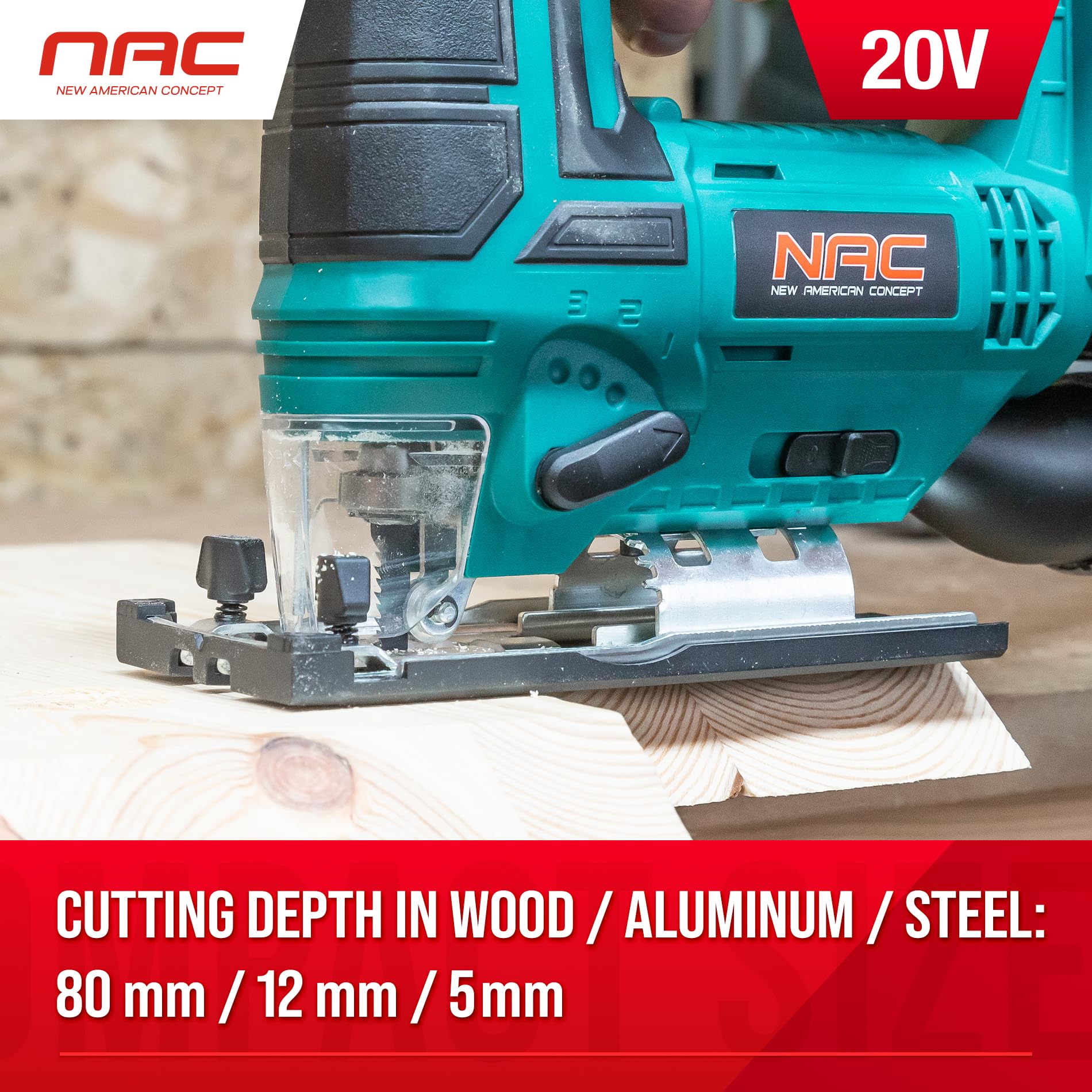 NAC NEW AMERICAN CONCEPT JS-20-LI-ST-20V wyrzynarka akumulatorowa, 420 W, zielona