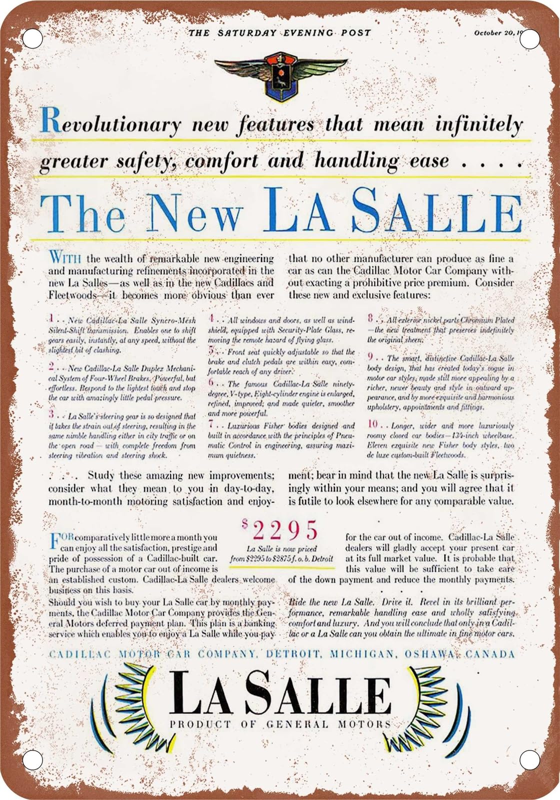 METAL SIGN - 1928 LaSalle Vintage Ad 12 - Old Retro Rusty Look home decor