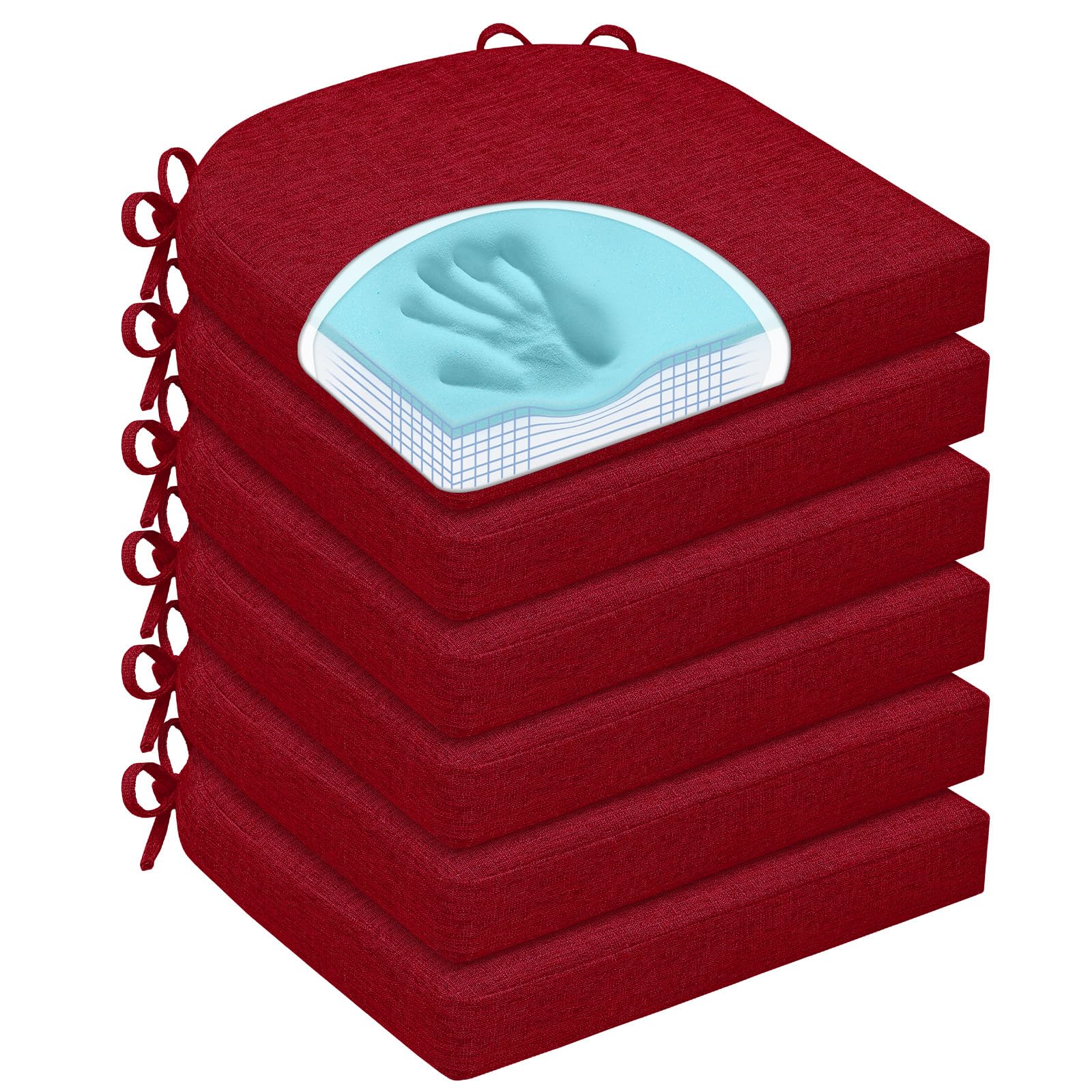 HOMELYSIAN Chair Cushions for Dining Chairs, Non Slip Chair Pads with Ties and Washable Covers, Memory Foam Kitchen Chair Cushions Set of 6, 16"X16"