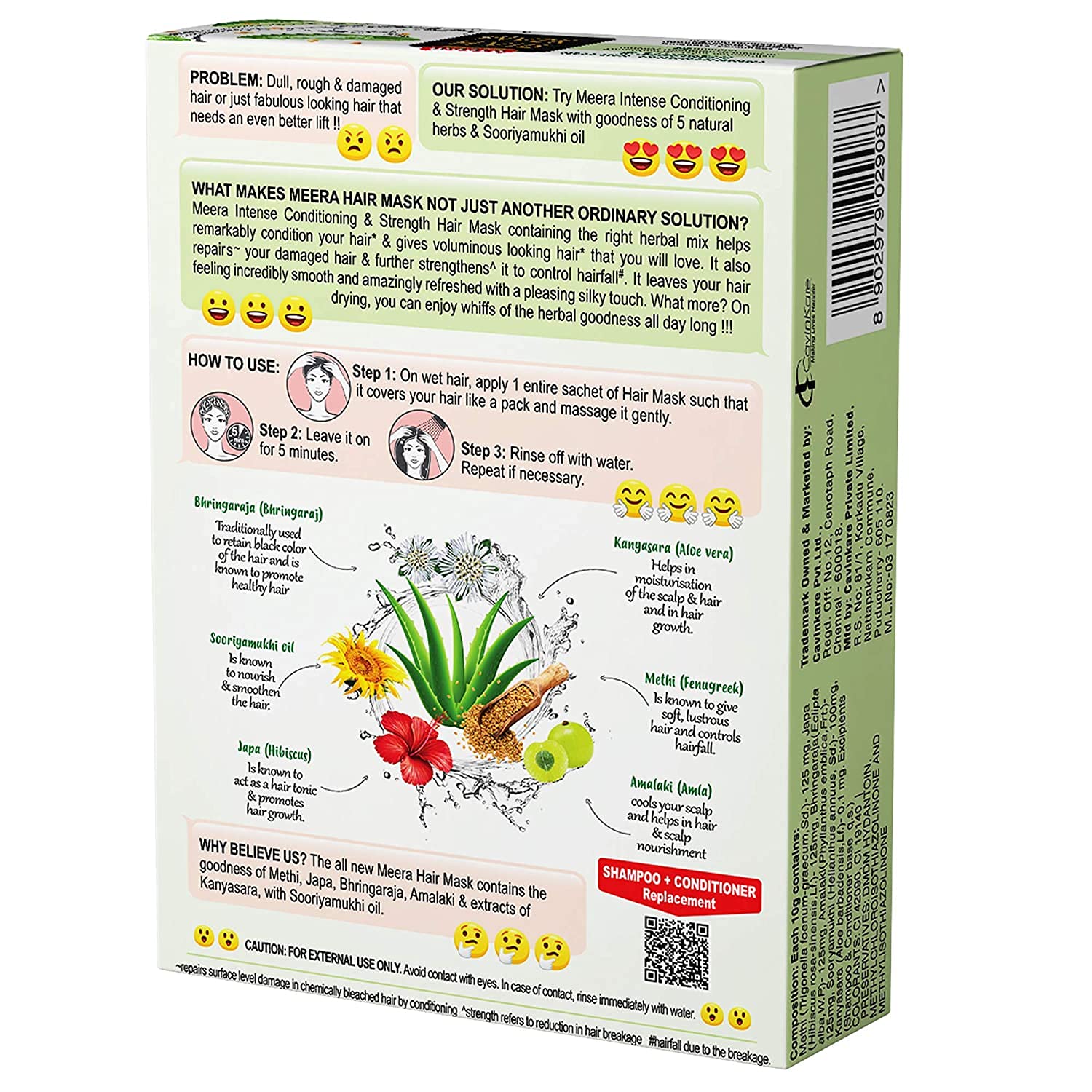 Metrol Meera Hair Mask with Aloe Vera, Fenugreek & Bringaraj - (for Intense Conditioning & Strength) 4 x 30 g, 120 g