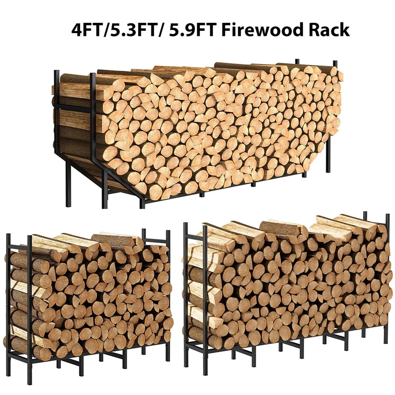 Porta legna da ardere Portalegna in metallo resistente regolabile da 4 piedi/5,3,9 piedi for lo stoccaggio della legna for caminetti interni/esterni(5.3ft Firewood Rack)