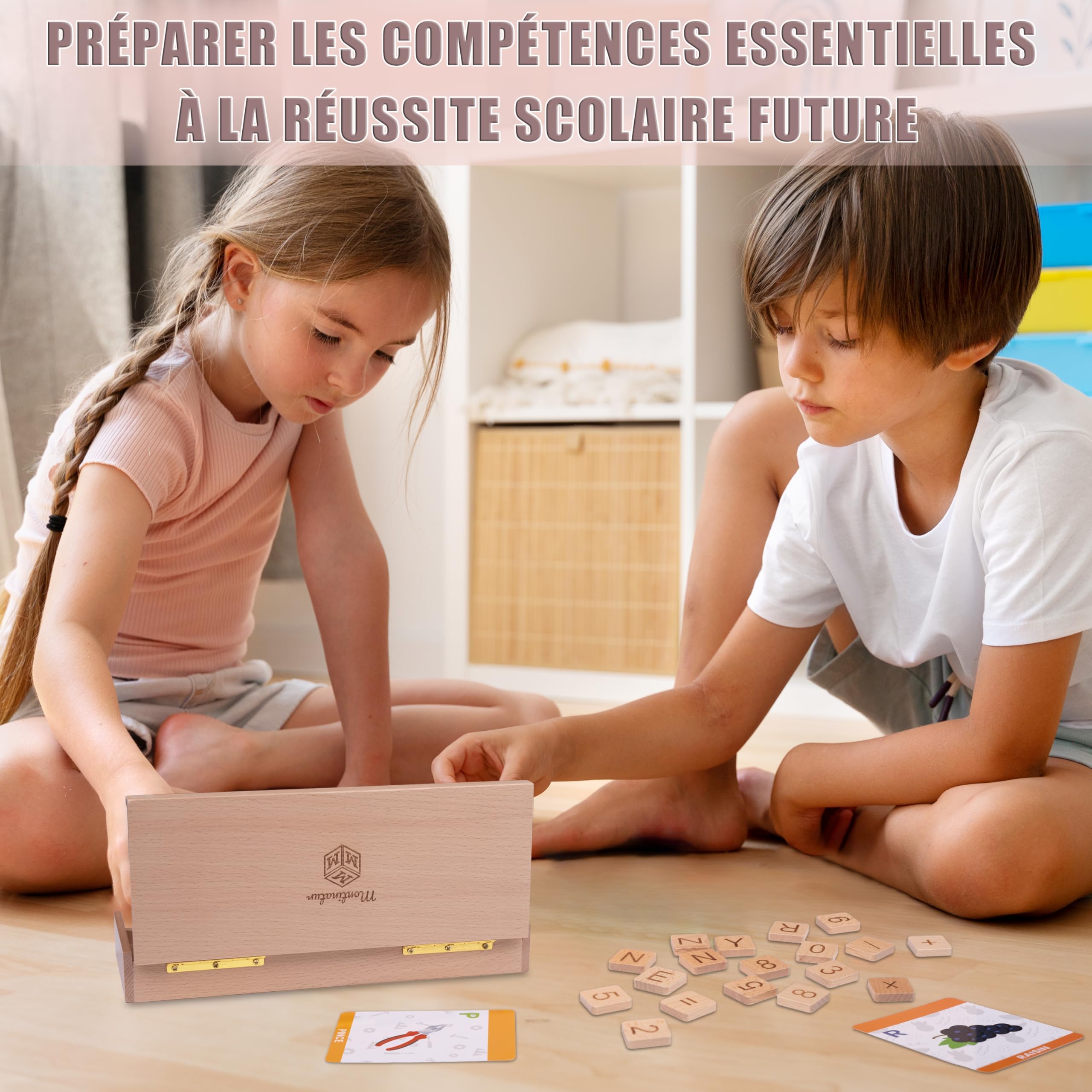 Estuche Montessori 3 en 1 de Madera – Lectura, Ortografía & Cálculo – 106 Piezas (Letras y números) – Juego Educativo Autocorrectivo Aprender a Leer y Contar – Niño 3-8 Años