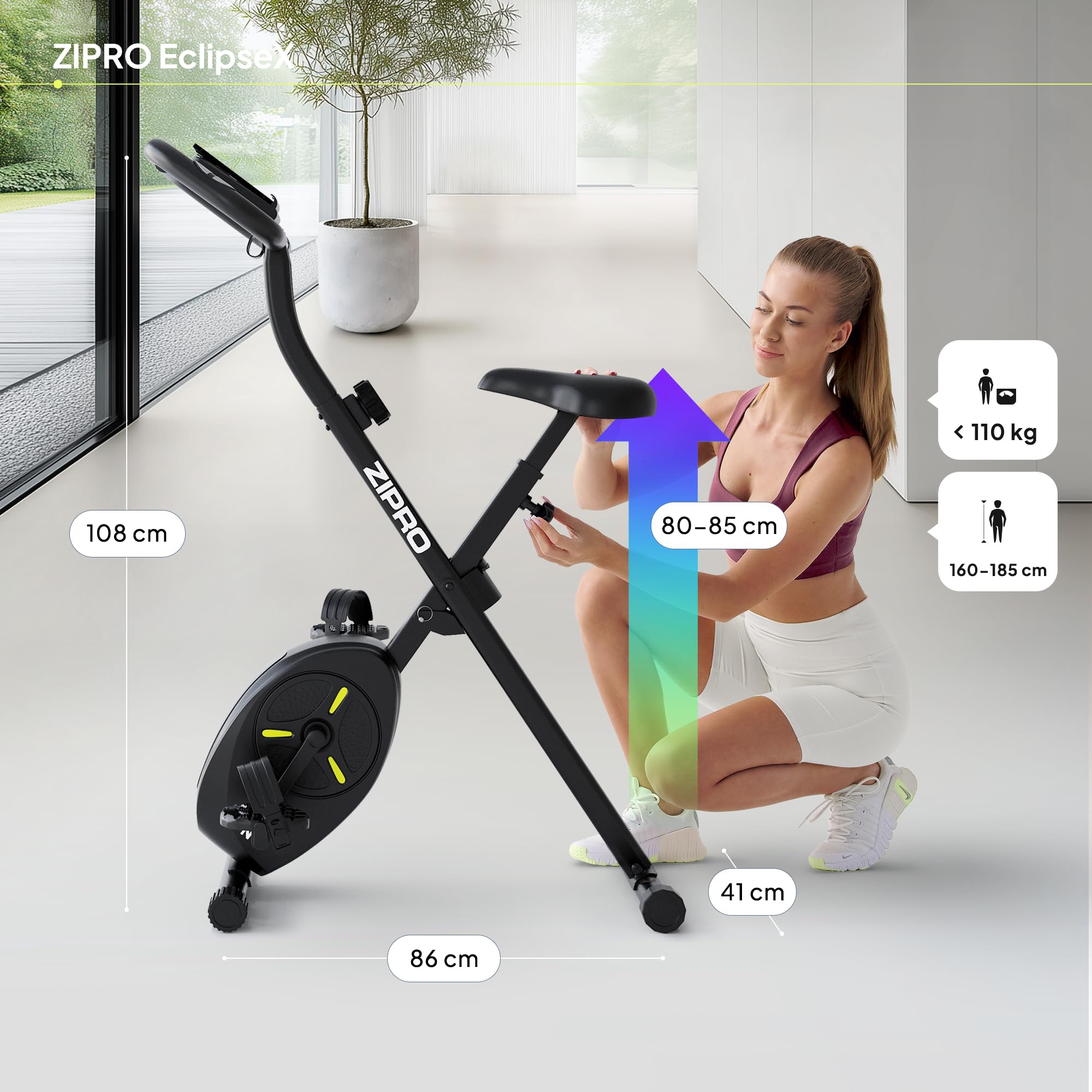 ZIPRO Cyclette da Casa Pieghevoliciclette Esercizi Pieghevole Professionale Bike Camera Palesta Bici Salvaspazio Orizzontale Smart Bicicletta Mini Magnetica Ciclet Home - Eclipse X
