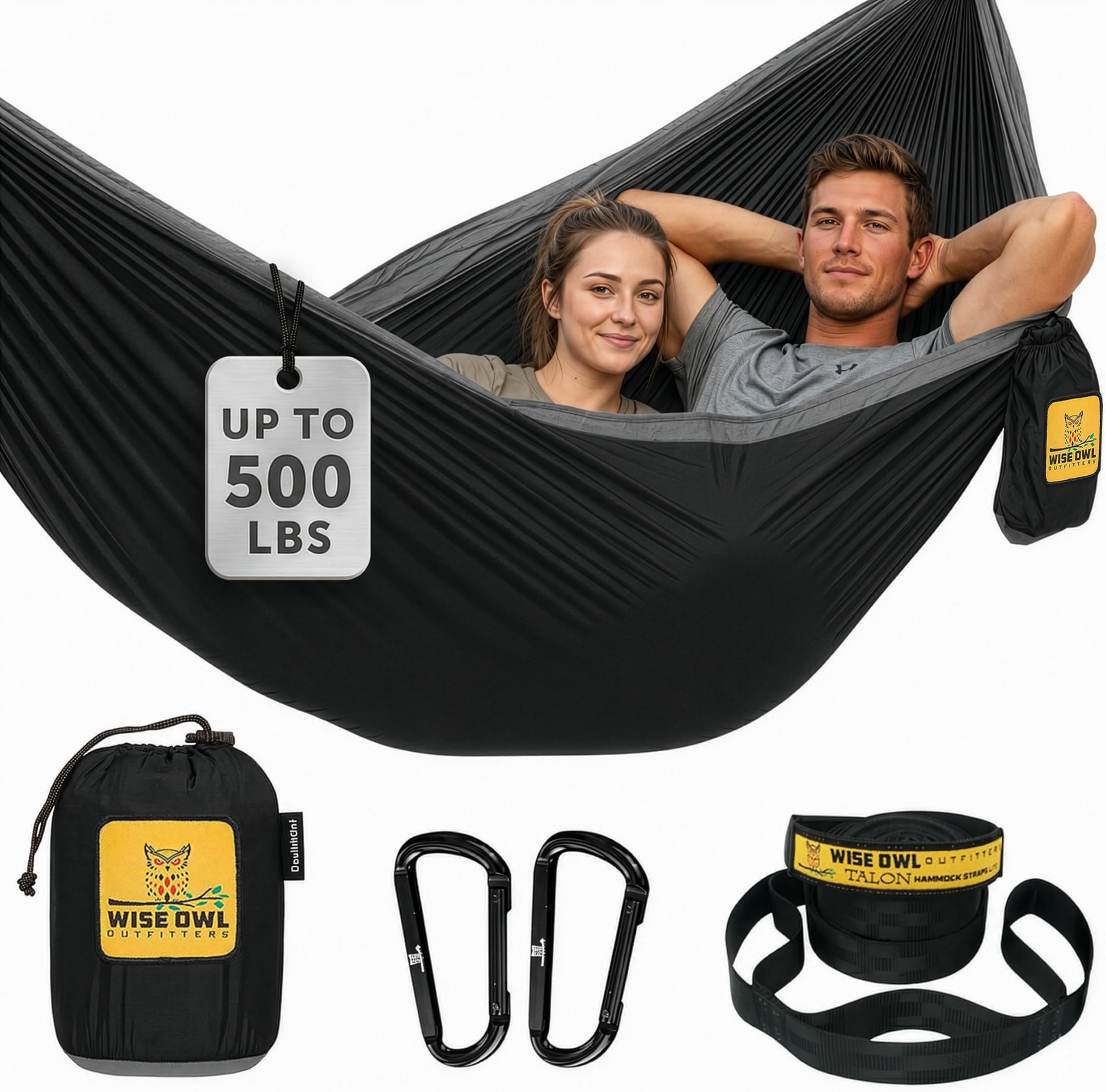 Wise Owl Outfitters Camping Hammock – 500lbs Portable Hammock with Tree Straps - Travel, Backpacking, Hiking, Outdoors Camping Gear - Single or Double