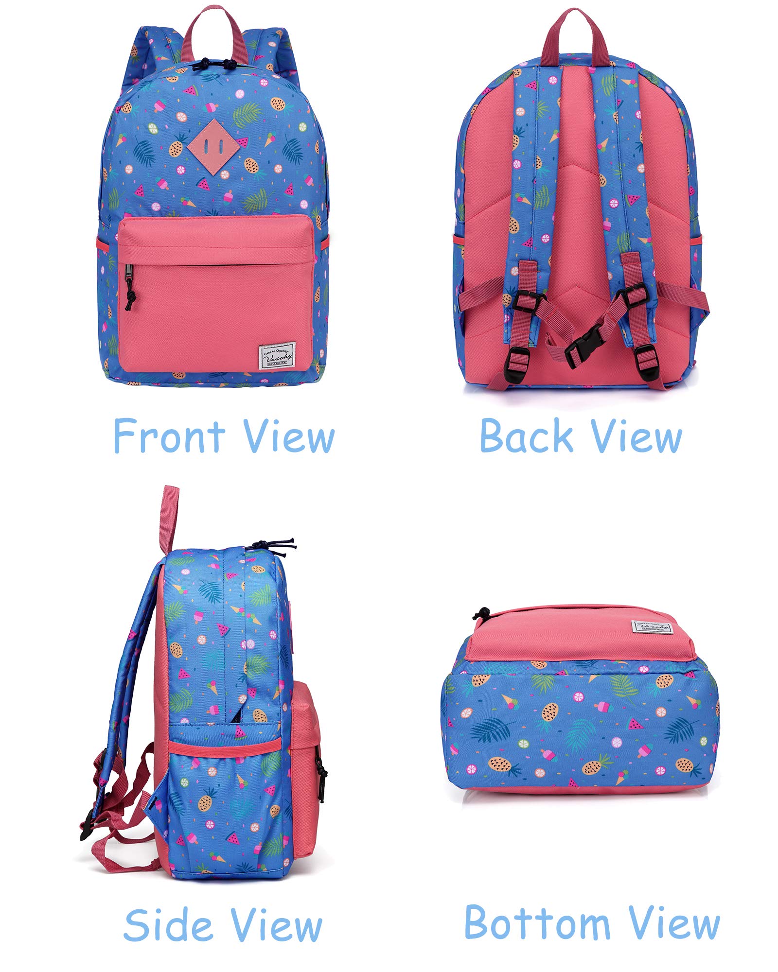 VASCHY Kids School Bag, Backpack for Girls School Backpack with Side Pocket Cute Preschool