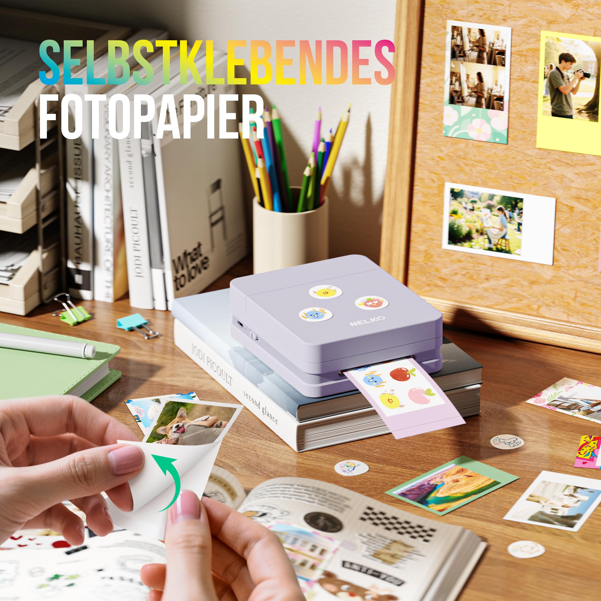 Nelko PP01 Mini Fotodrucker Tintenstrahl Aufkleber Drucker für Smartphone mit 20 Fotopapier, Lila