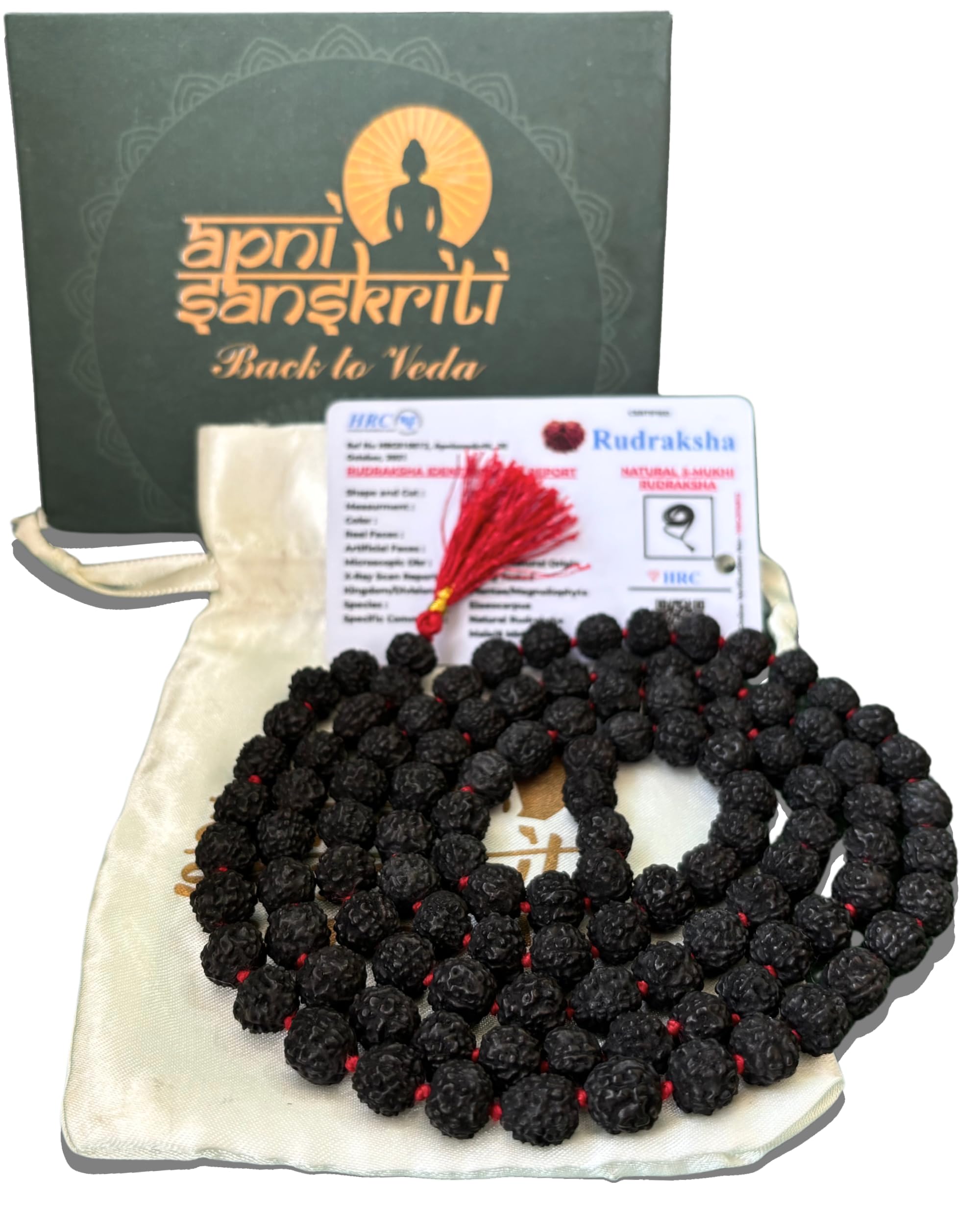 Apnisanskriti 5 Mukhi Black Rudraksha Mala (108+1 Beads, Lab Certified) Natural Black Rudraksha Beads (10mm)-picture-10