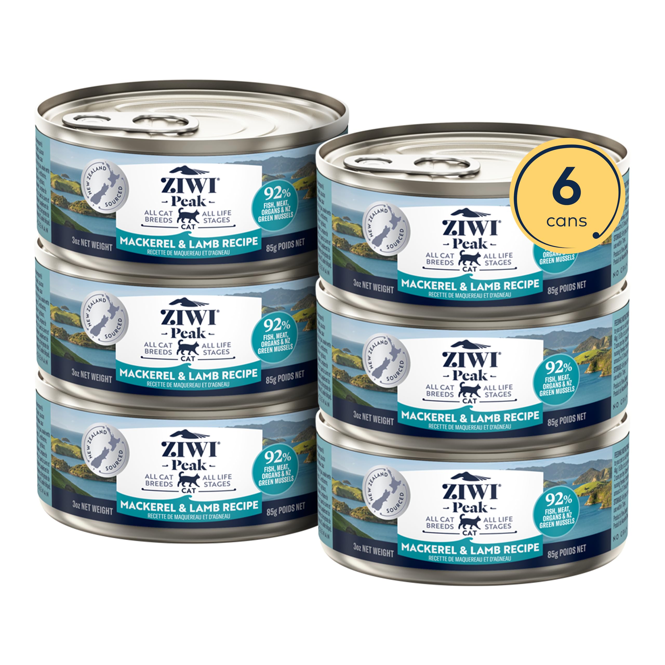 ZIWIPeak Wet Cat Food – All Natural, High Protein, Grain Free, Limited Ingredient, with Superfoods (Mackerel & Lamb, Case of 6, 3oz Cans)