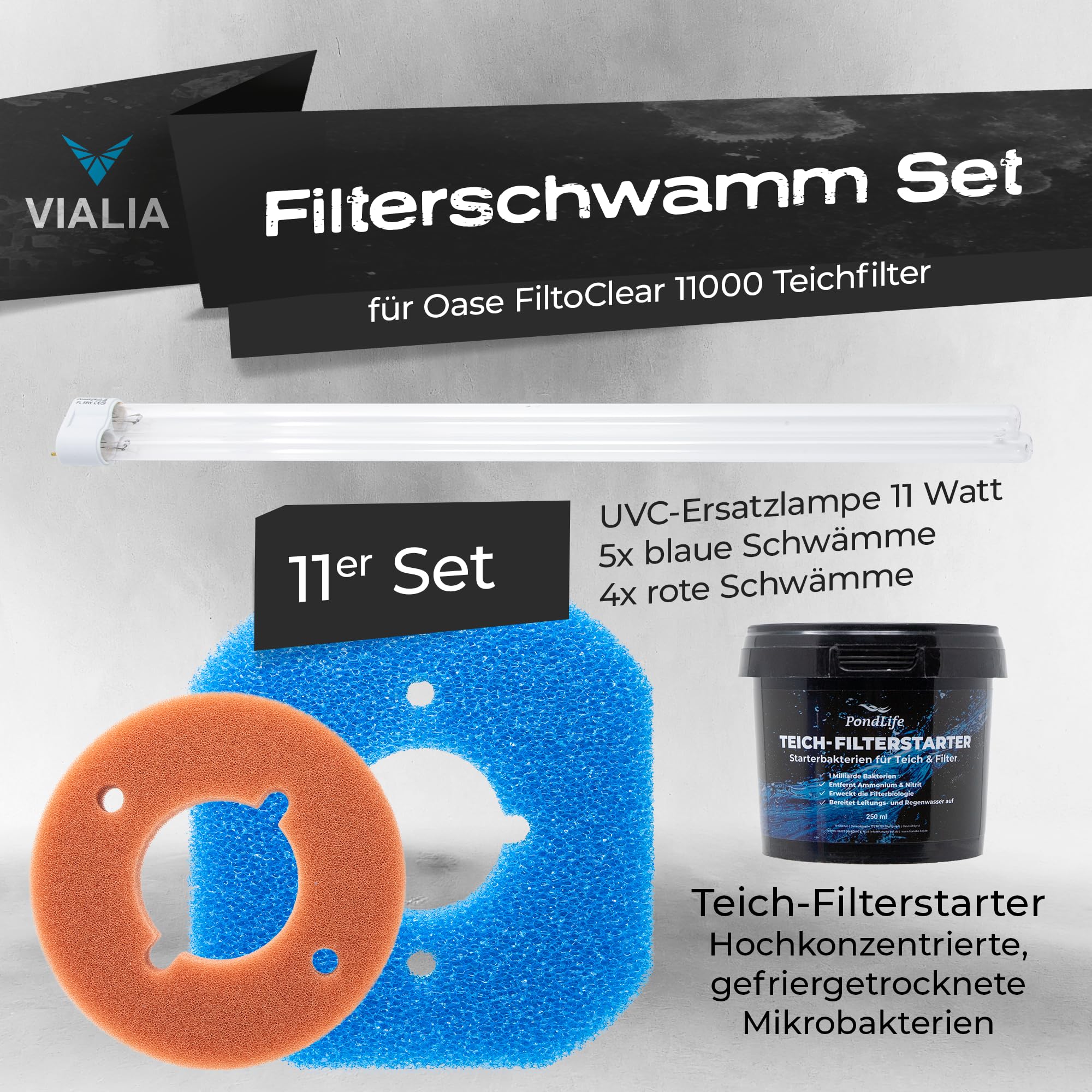 Oase FiltoClear 11000 Wartungspaket 9 Filterschwämme 11W UVC Lampe Filterstarter Komplettes Ersatzteil Set
