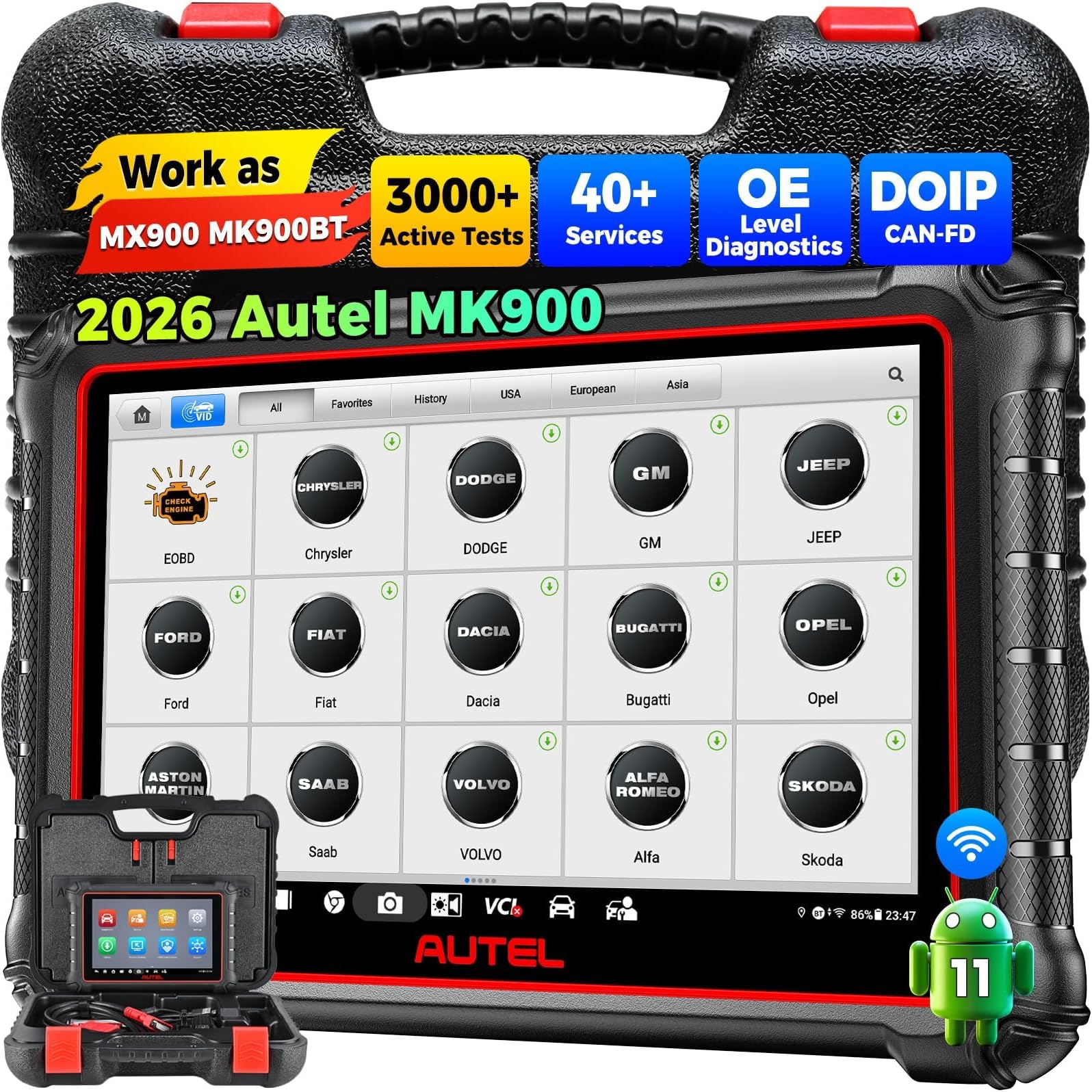 Autel MaxiCOM MK900 OBD2 Scanner: 2026 Same As MK900BT, Upgrade of MK808BT PRO MK808S MX808S, 40+ Service, 3000+ Active Tests, OE All System Diagnose, FCA Autoauth & SGW, No-IP Limitation