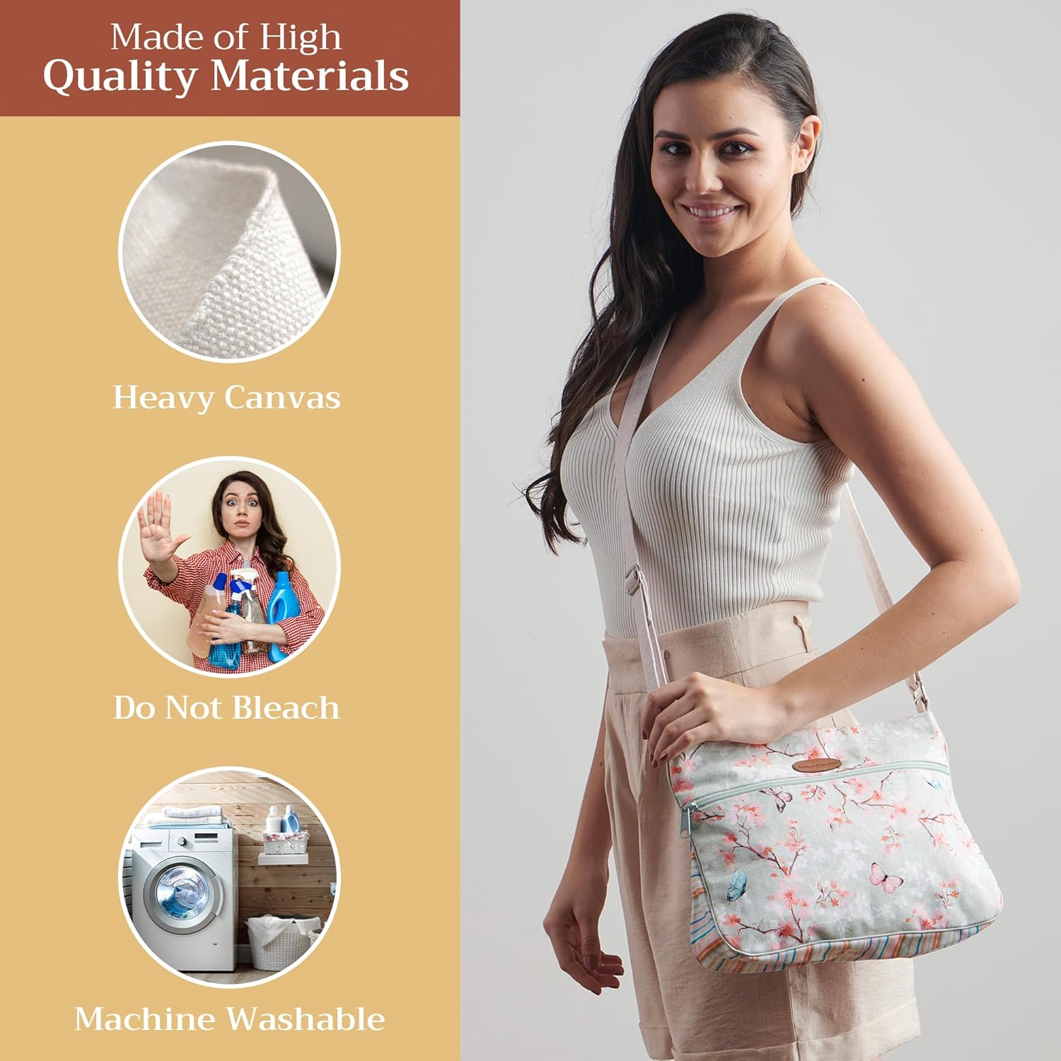 Maison d' Hermine Cross Body Bags for Women Cotton Canvas Shoulder Bag for Travel Tote purse Sling Bag Mothers day Gifts