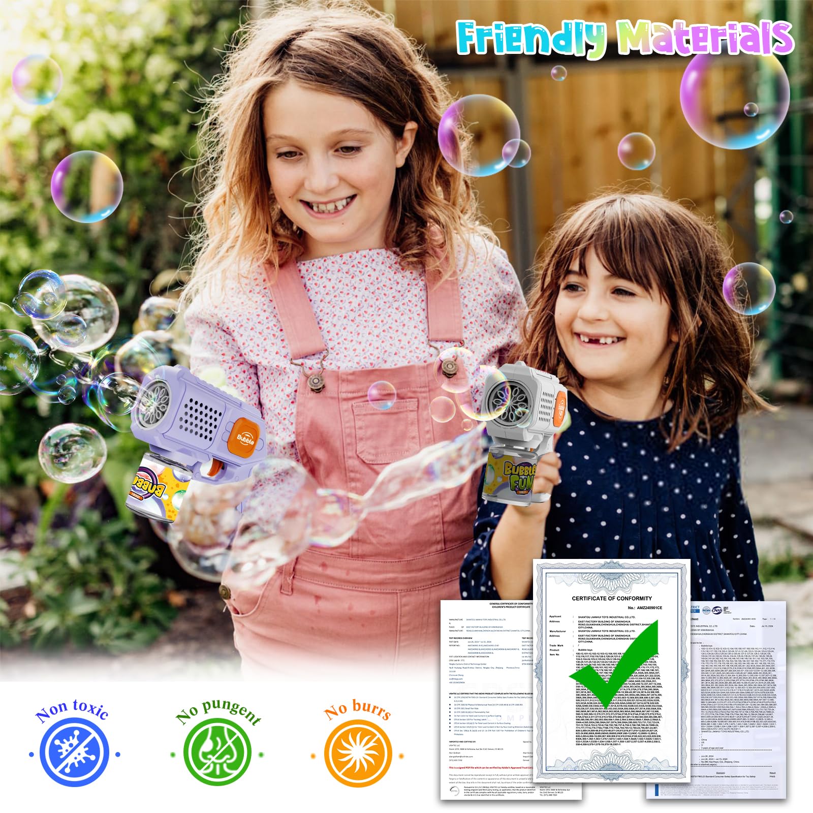 2 Pièces Pistolet à Bulles Automatique – 8000+ Bulles/Min Via 10 Trous, Anti-Fuite 360°, Portable avec Lumières LED – Machine à Bulles pour Enfant – Anniversaire/Mariage/Fête/Cadeau