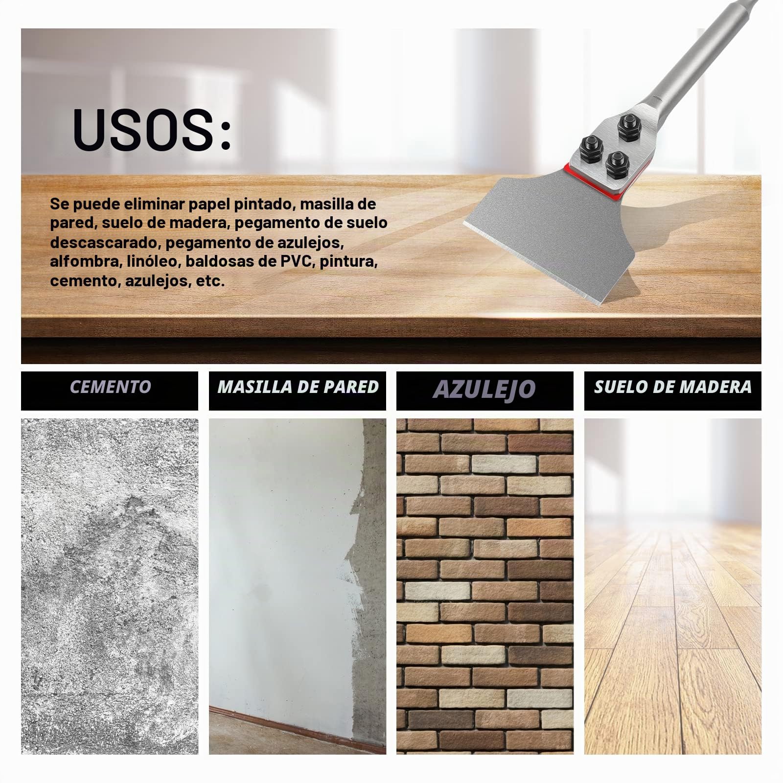 SDS Plus - Cincel para azulejos (300 x 100 mm, SDS Plus, ancho de cincel plano para martillo perforador, para quitar azulejos y adhesivo para baldosas)