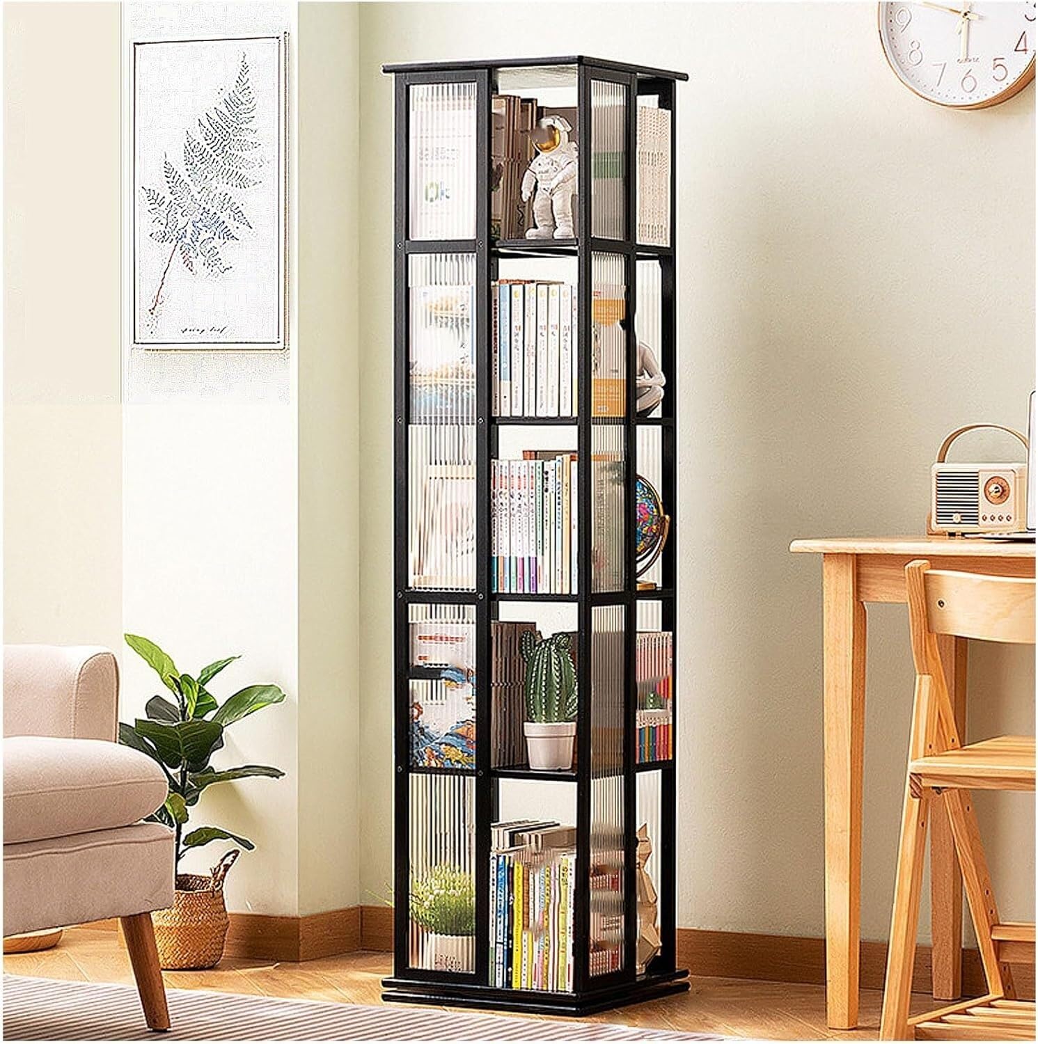 Lshtshf-Ou Pure Black Revolving Bookcase 360° Rotating Bookshelf Display Narrow Swivel Corner Book Shelf Standing(,5 Th Floor-Tier)