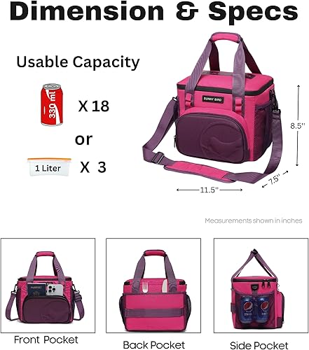Miniatura 5 de SUNNY BIRD Lonchera térmica grande de 12 litros, a prueba de fugas y plegable, para mujeres, adultos y hombres, se adapta a 18 latas (morado)