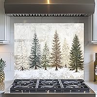 Vista 8 de Protector contra salpicaduras de vidrio templado para cocina, salpicaduras de estufa, protector contra salpicaduras de vidrio con escena de nieve