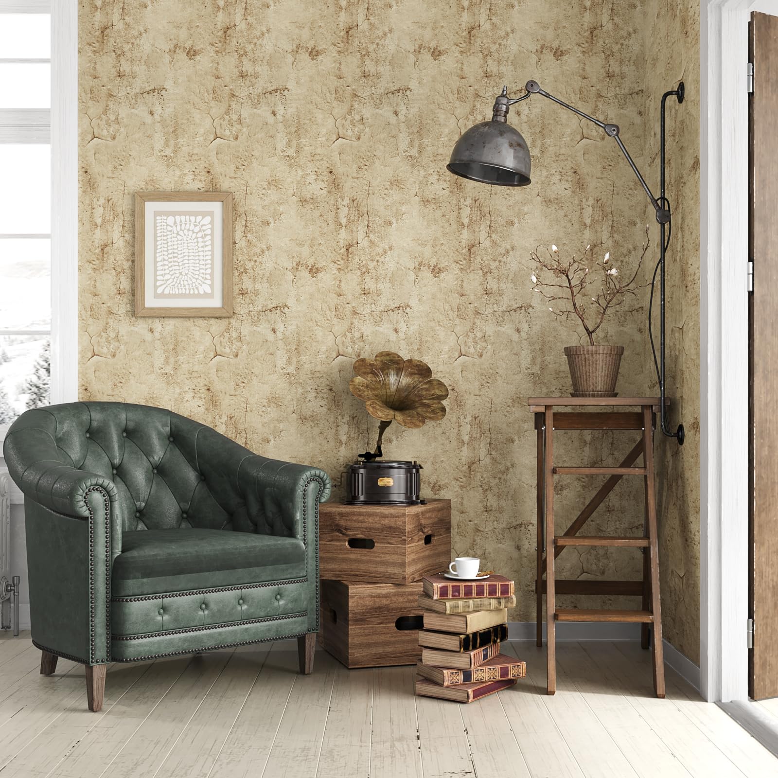 VEELIKE Aged Tan Concrete Wallpaper Peel and Stick Textured Distressed Concrete Look Wallpaper for Bedroom Living Room Bathroom Industrial Concrete Contact Paper Removable Waterproof 40cmx300cm - Image 2