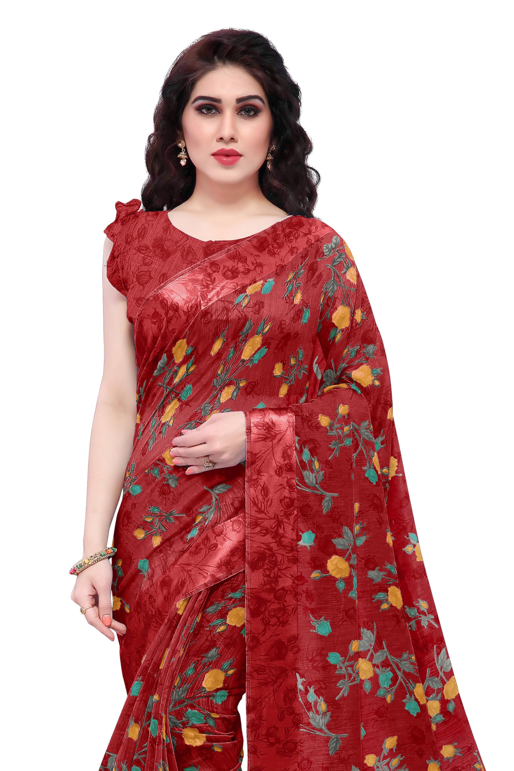 MIRCHI FASHION Women's Fancy Cotton Blend Tropical Floral Printed Saree with Blouse Piece