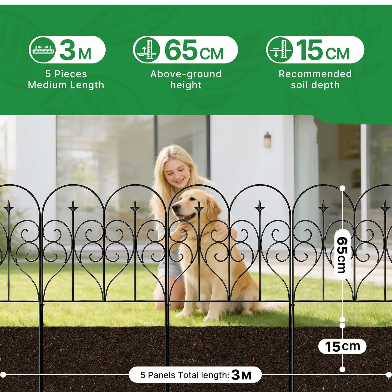 Thealyn Bordure de clôture, de Jardin décorative en métal 81 cm x 3 m