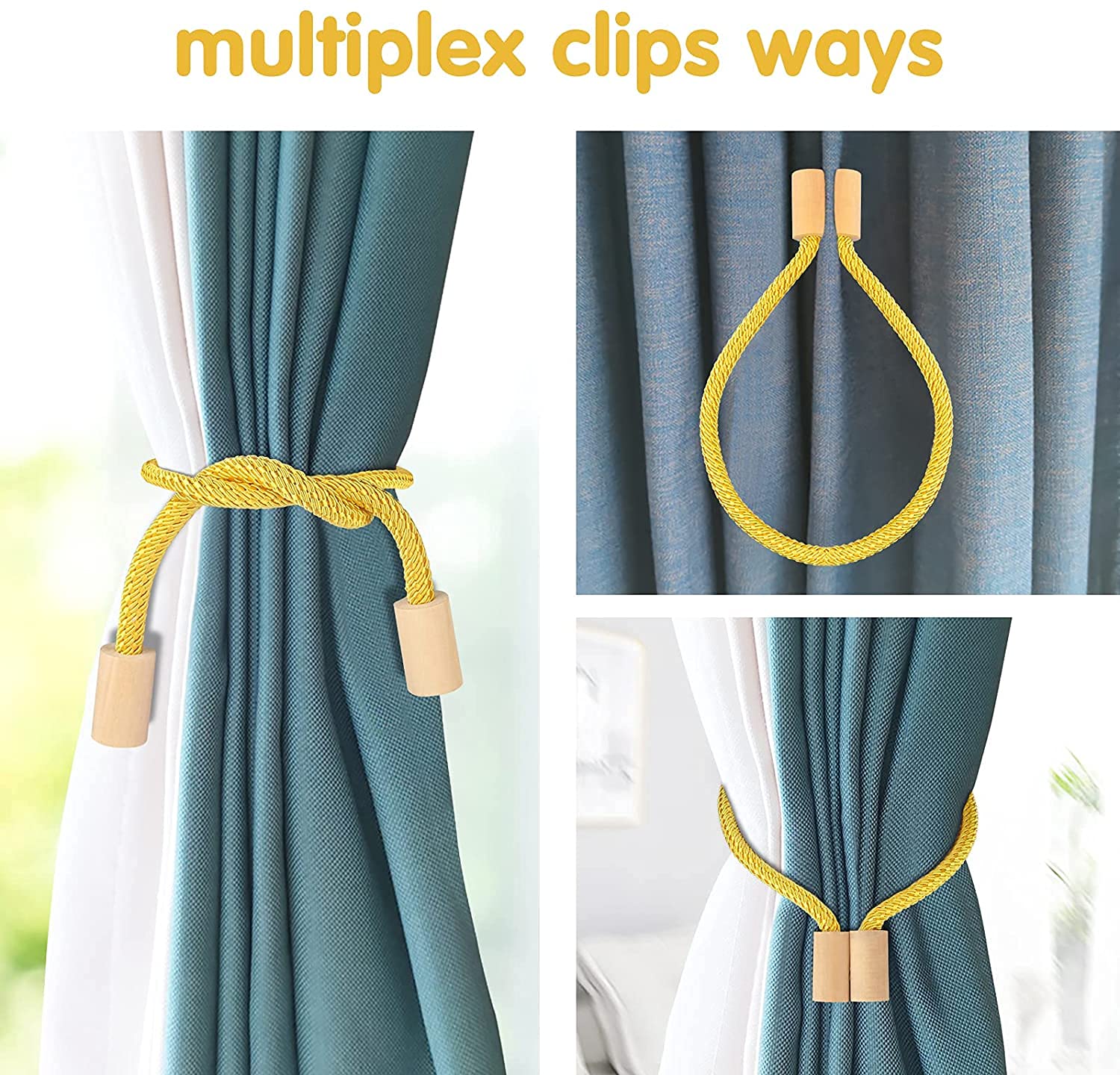 Embrasses de Rideaux magnétiques Pinces à Rideaux Retenues de Corde (Beige) (Couleur : Bleu, Taille : Hexagone) (Cylindre Beige)